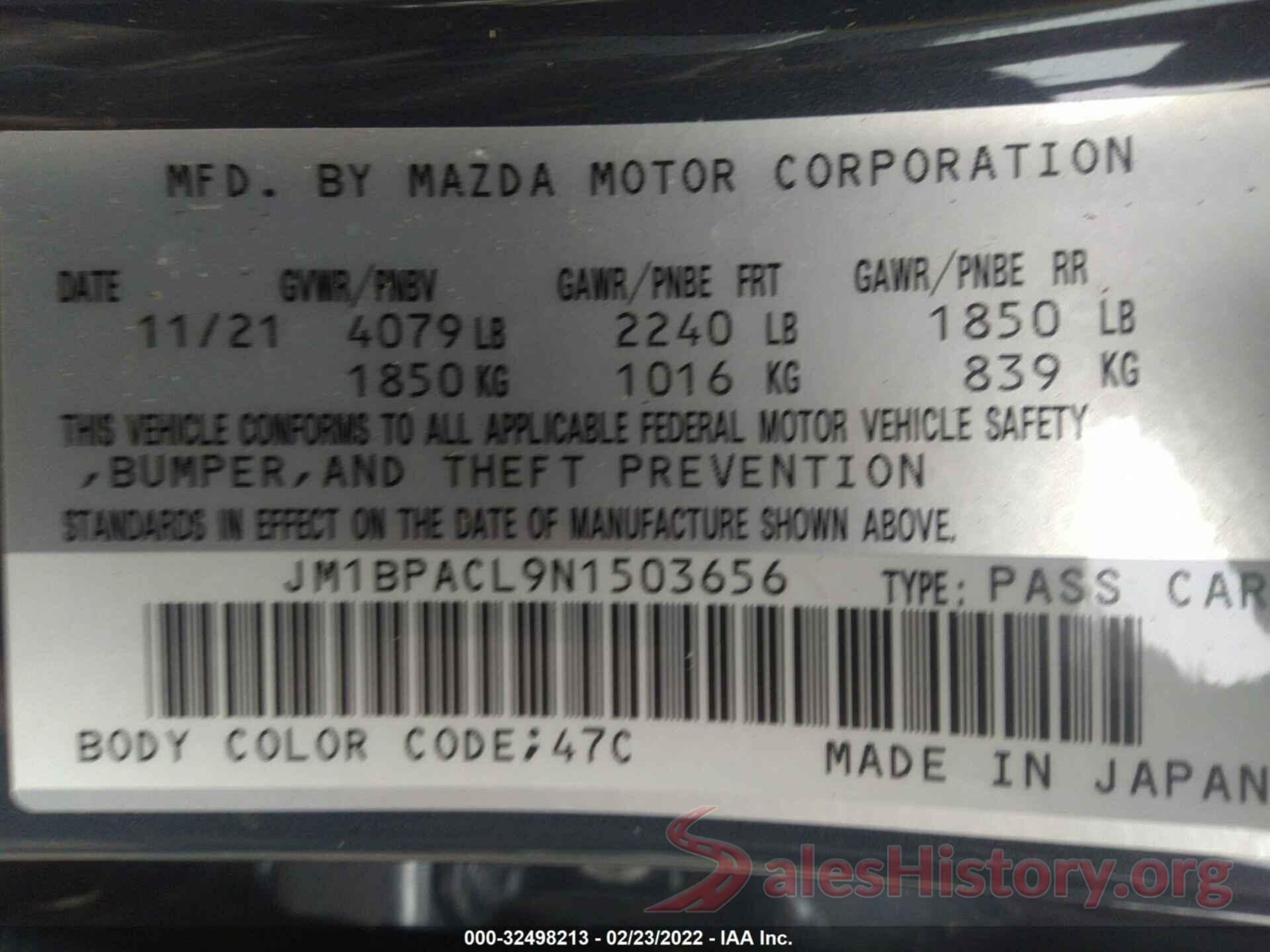 JM1BPACL9N1503656 2022 MAZDA MAZDA3 SEDAN