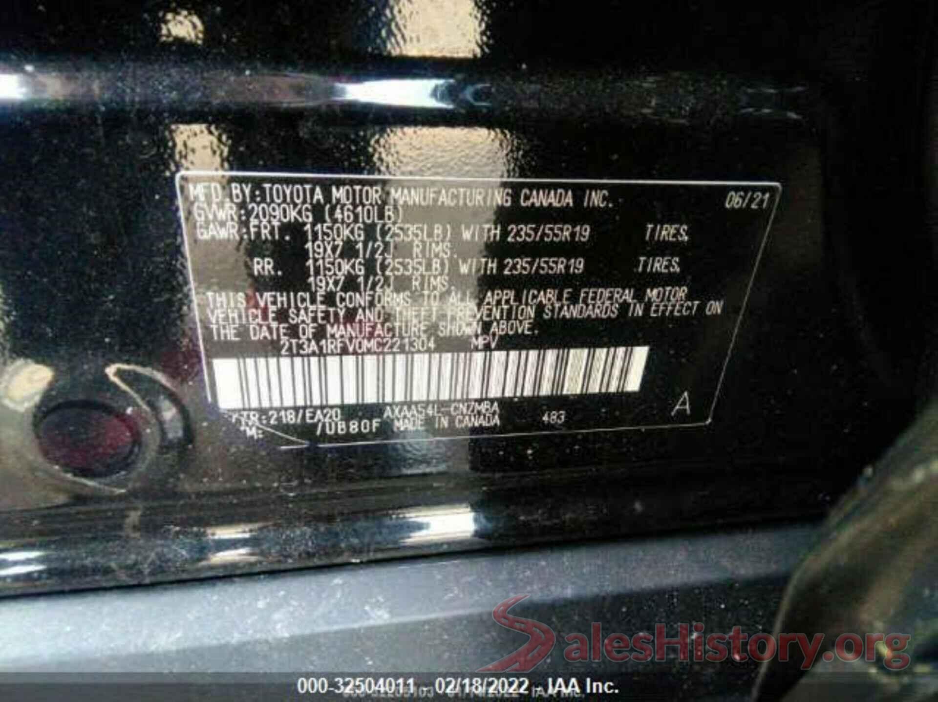 2T3A1RFV0MC221304 2021 TOYOTA RAV4