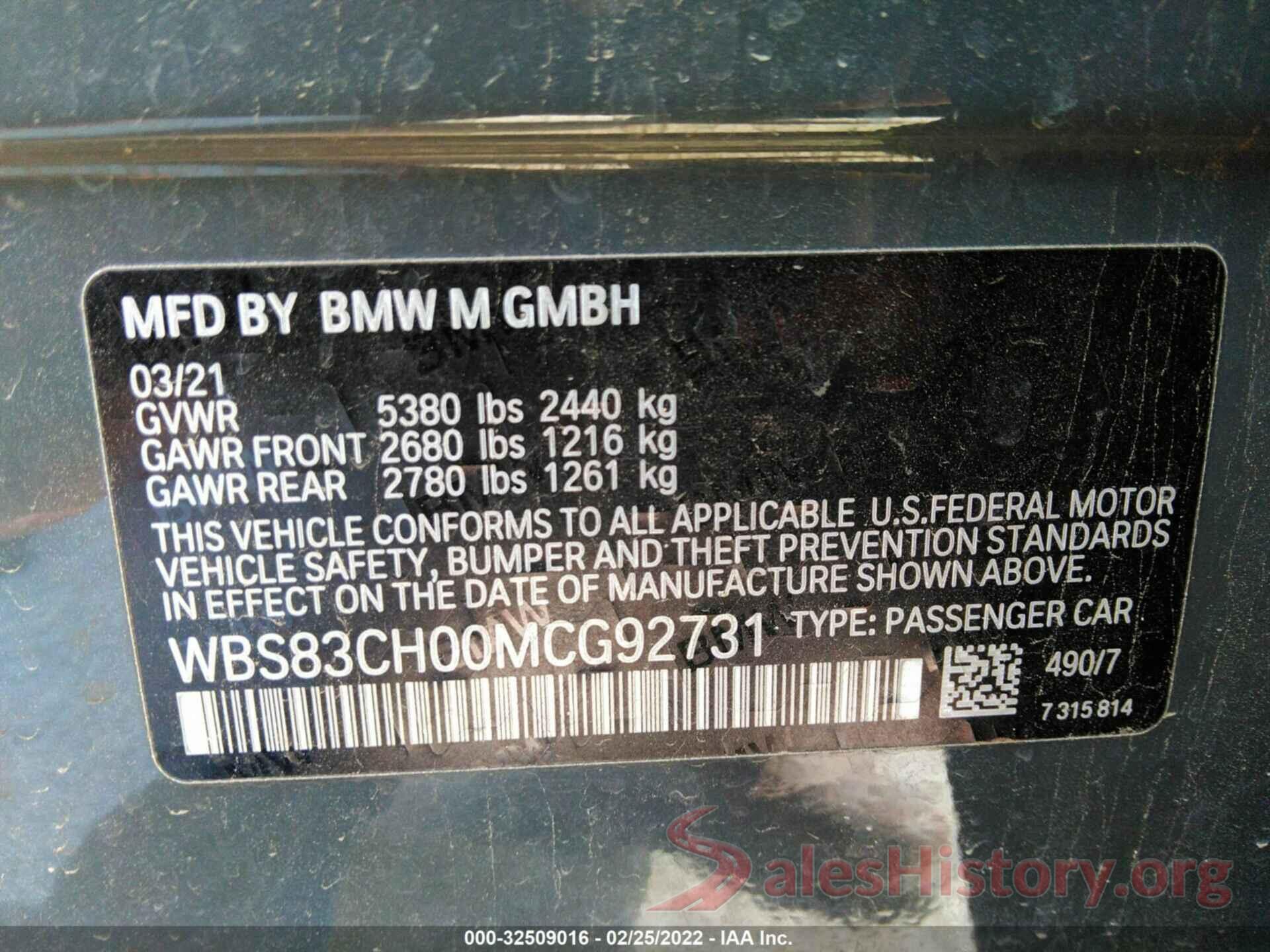 WBS83CH00MCG92731 2021 BMW M5