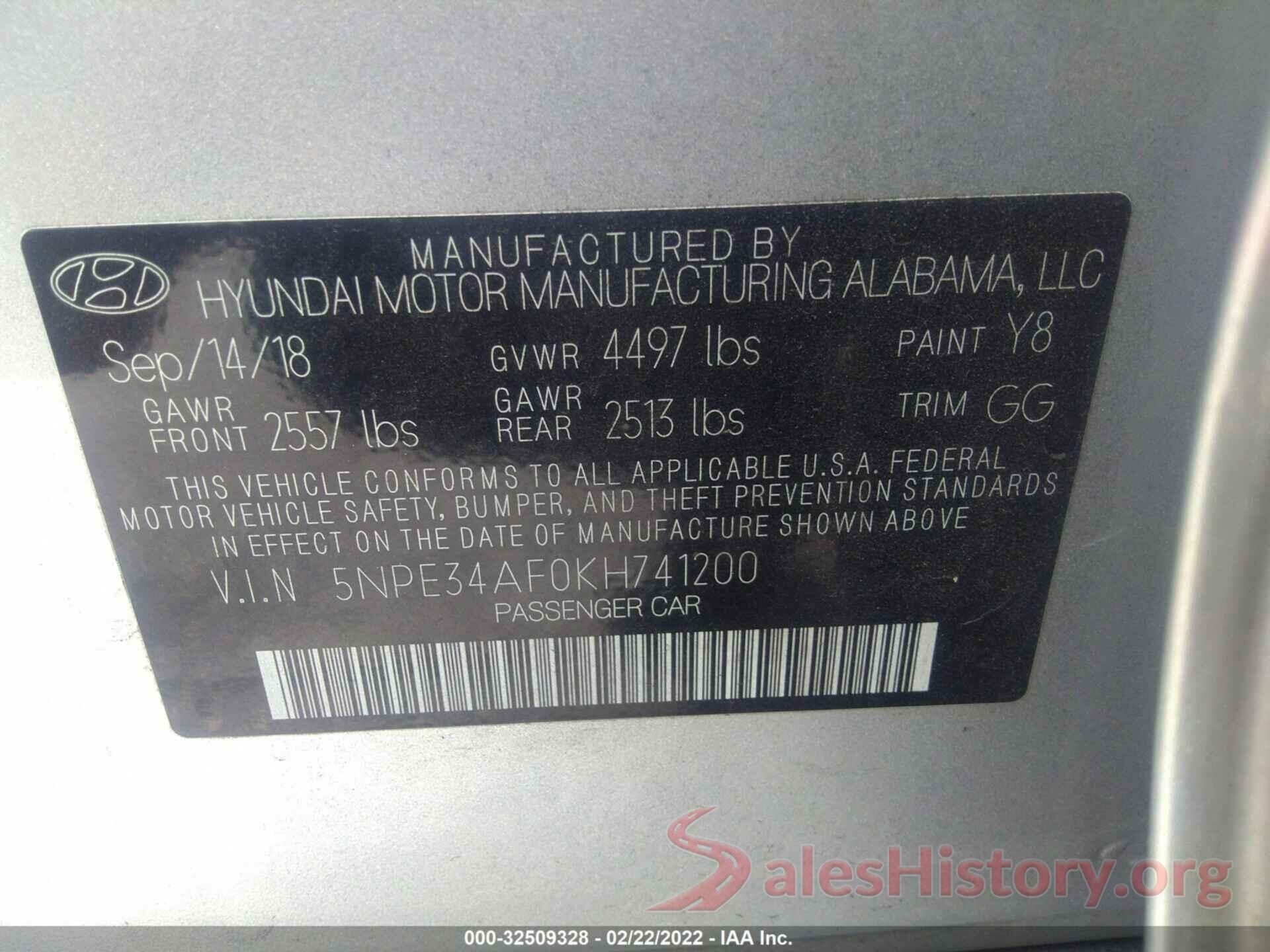 5NPE34AF0KH741200 2019 HYUNDAI SONATA