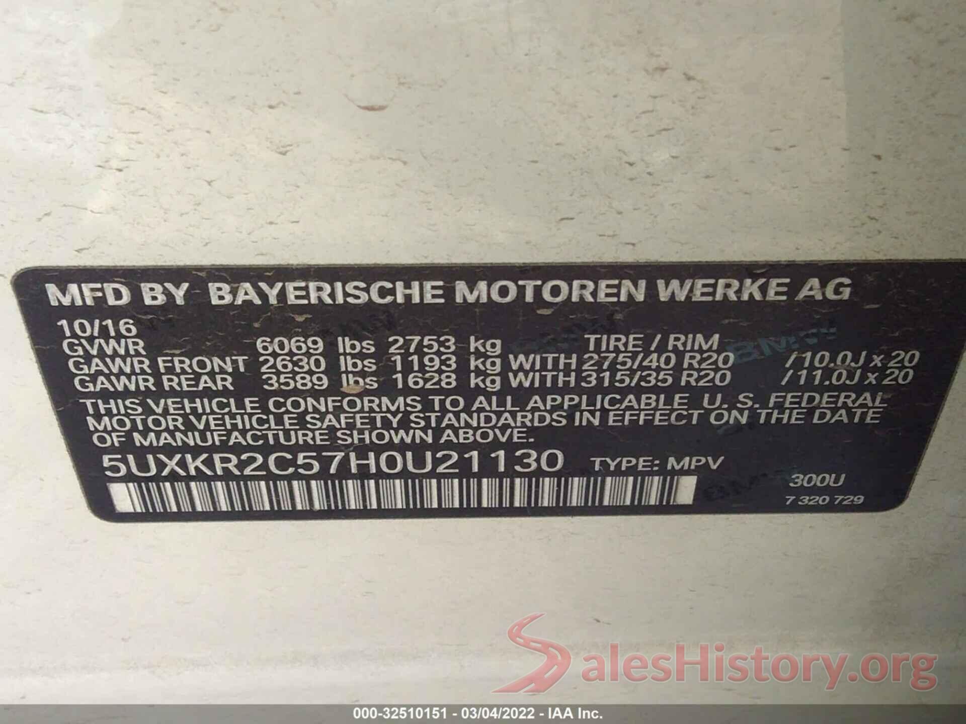 5UXKR2C57H0U21130 2017 BMW X5