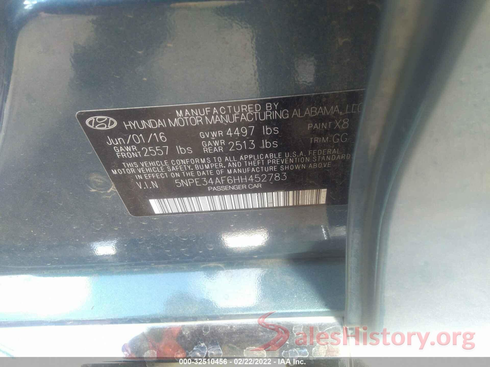 5NPE34AF6HH452783 2017 HYUNDAI SONATA