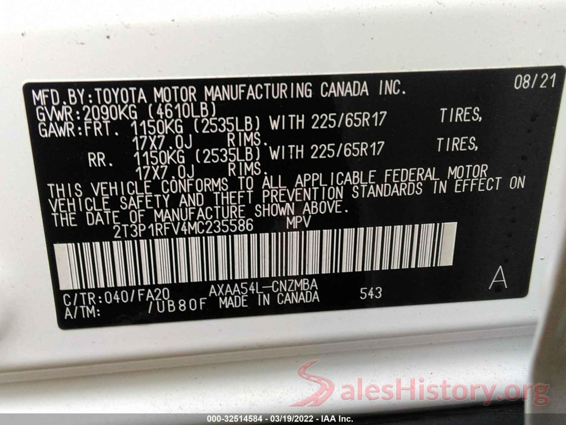 2T3P1RFV4MC235586 2021 TOYOTA RAV4