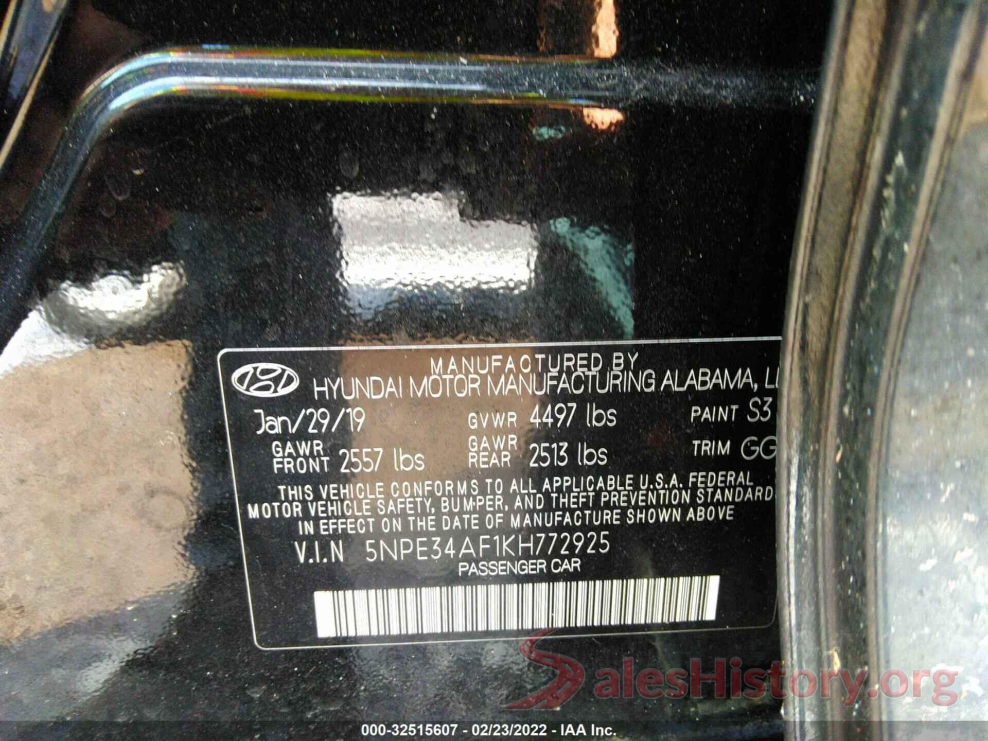 5NPE34AF1KH772925 2019 HYUNDAI SONATA