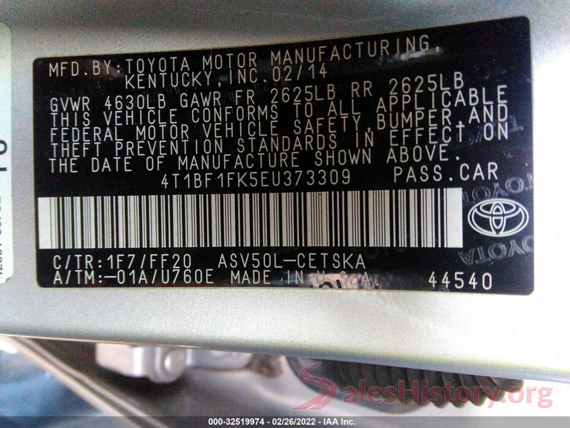 4T1BF1FK5EU373309 2014 TOYOTA CAMRY