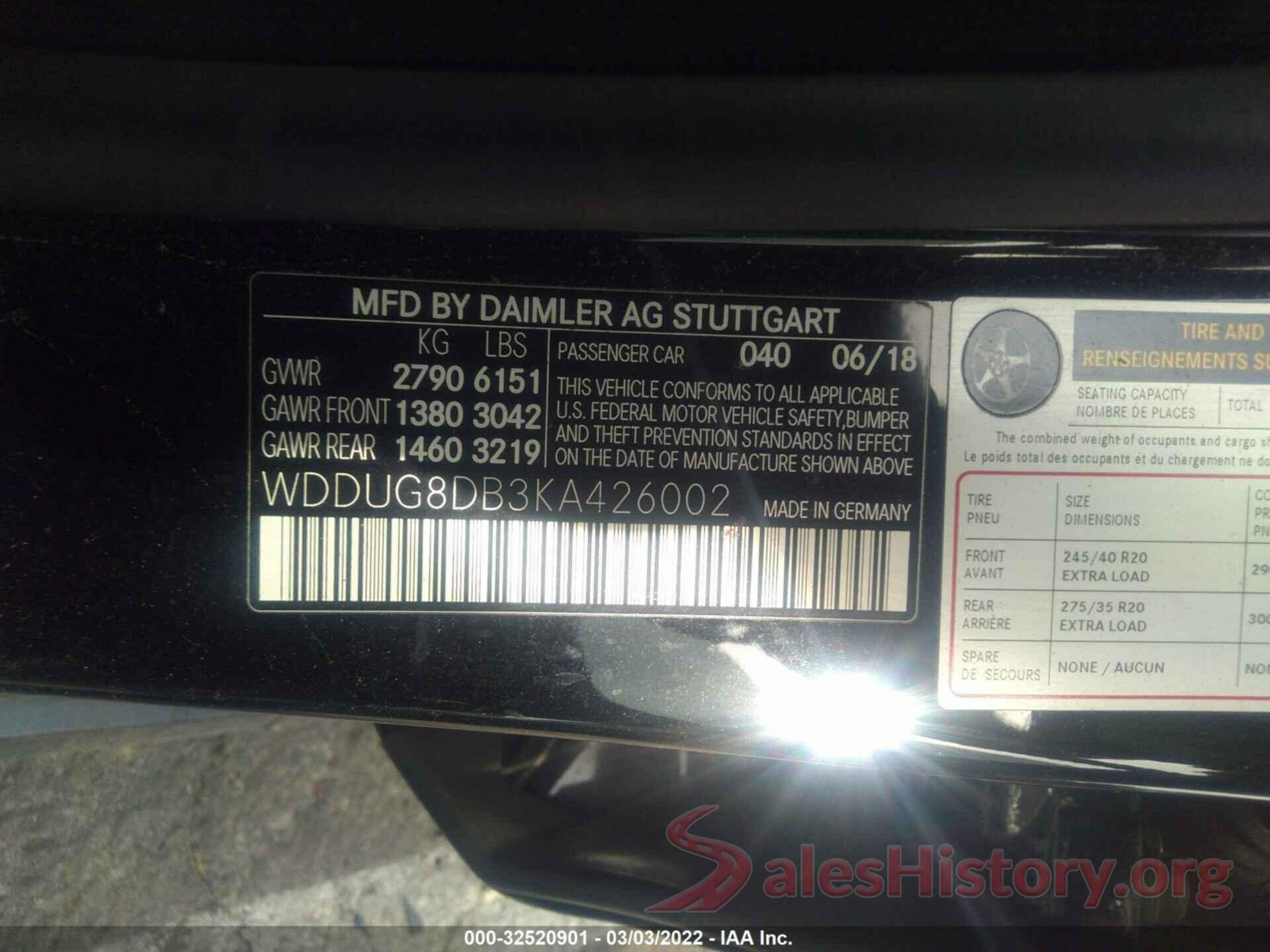 WDDUG8DB3KA426002 2019 MERCEDES-BENZ S-CLASS