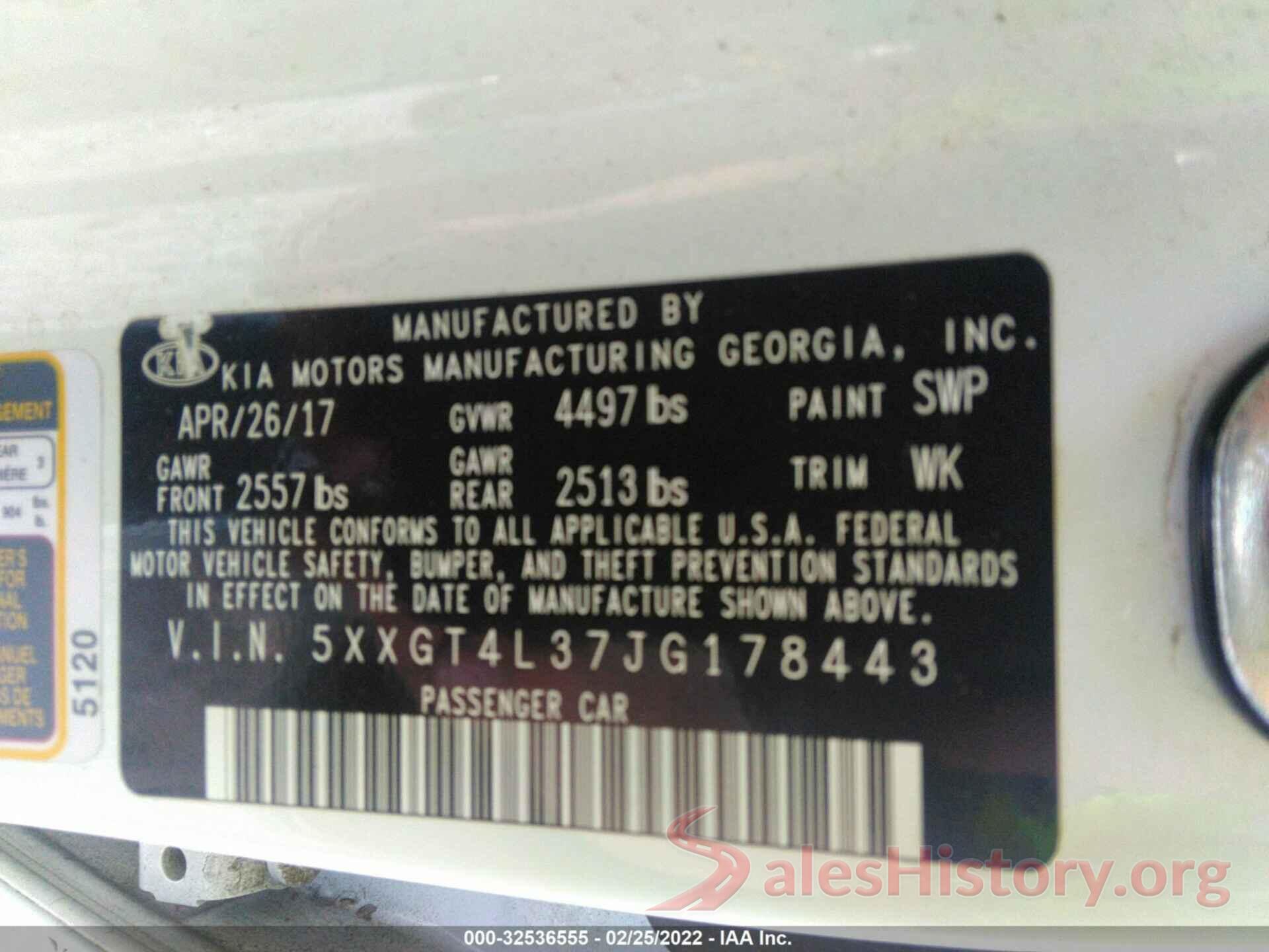 5XXGT4L37JG178443 2018 KIA OPTIMA