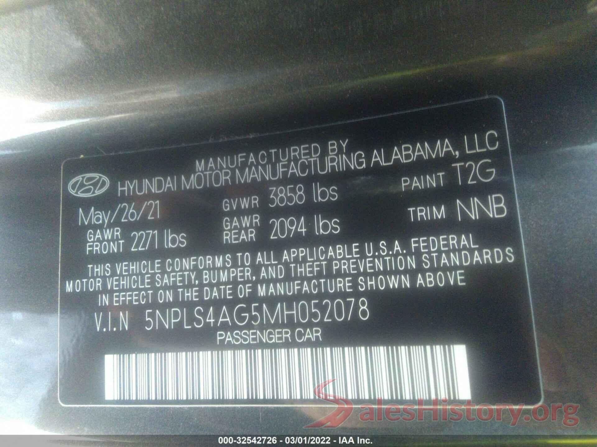 5NPLS4AG5MH052078 2021 HYUNDAI ELANTRA