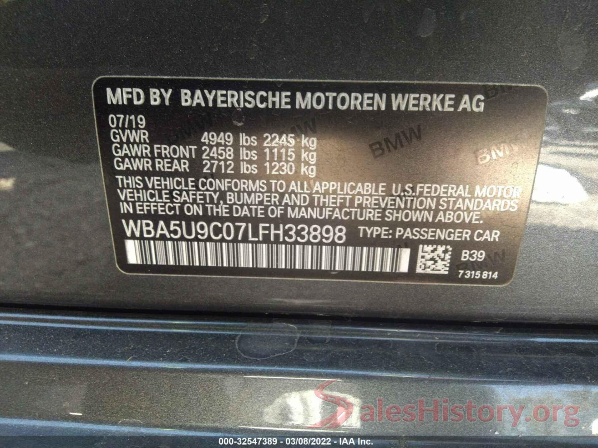 WBA5U9C07LFH33898 2020 BMW 3 SERIES