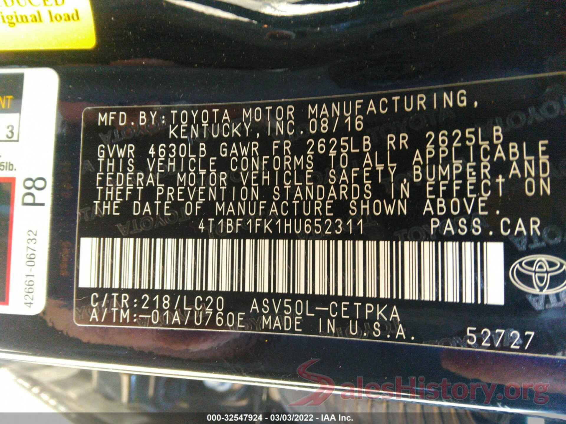 4T1BF1FK1HU652311 2017 TOYOTA CAMRY