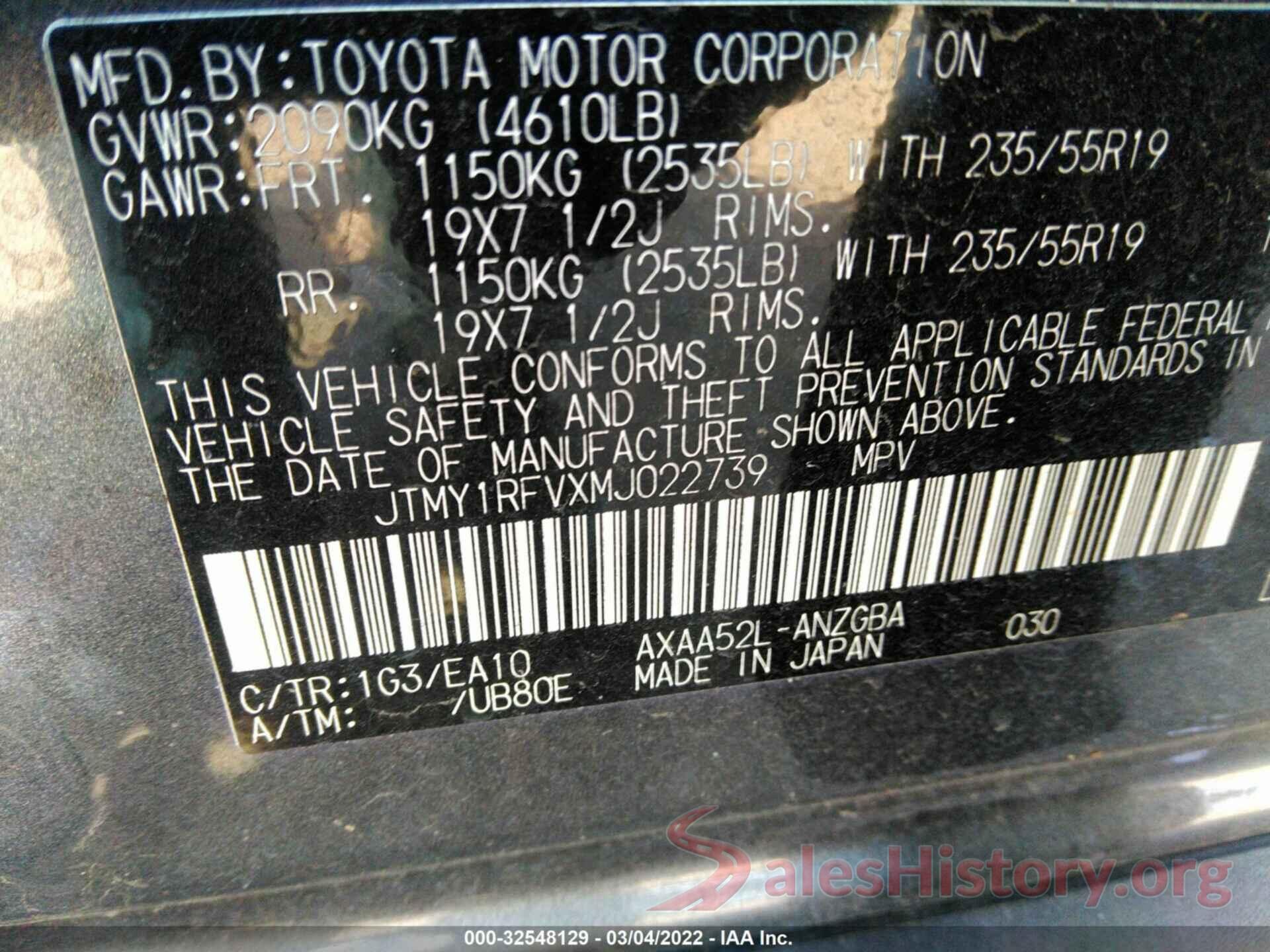 JTMY1RFVXMJ022739 2021 TOYOTA RAV4