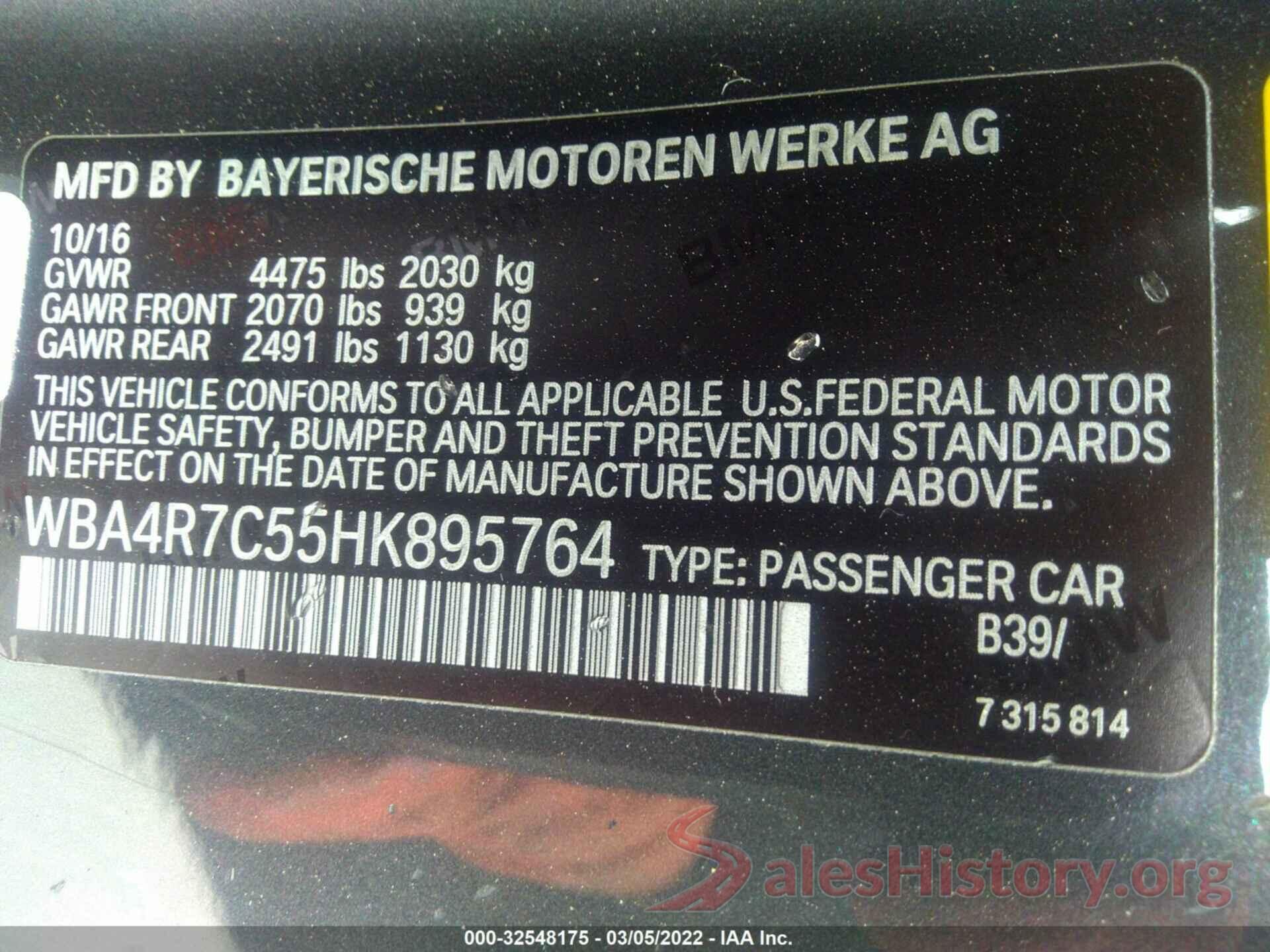 WBA4R7C55HK895764 2017 BMW 4 SERIES