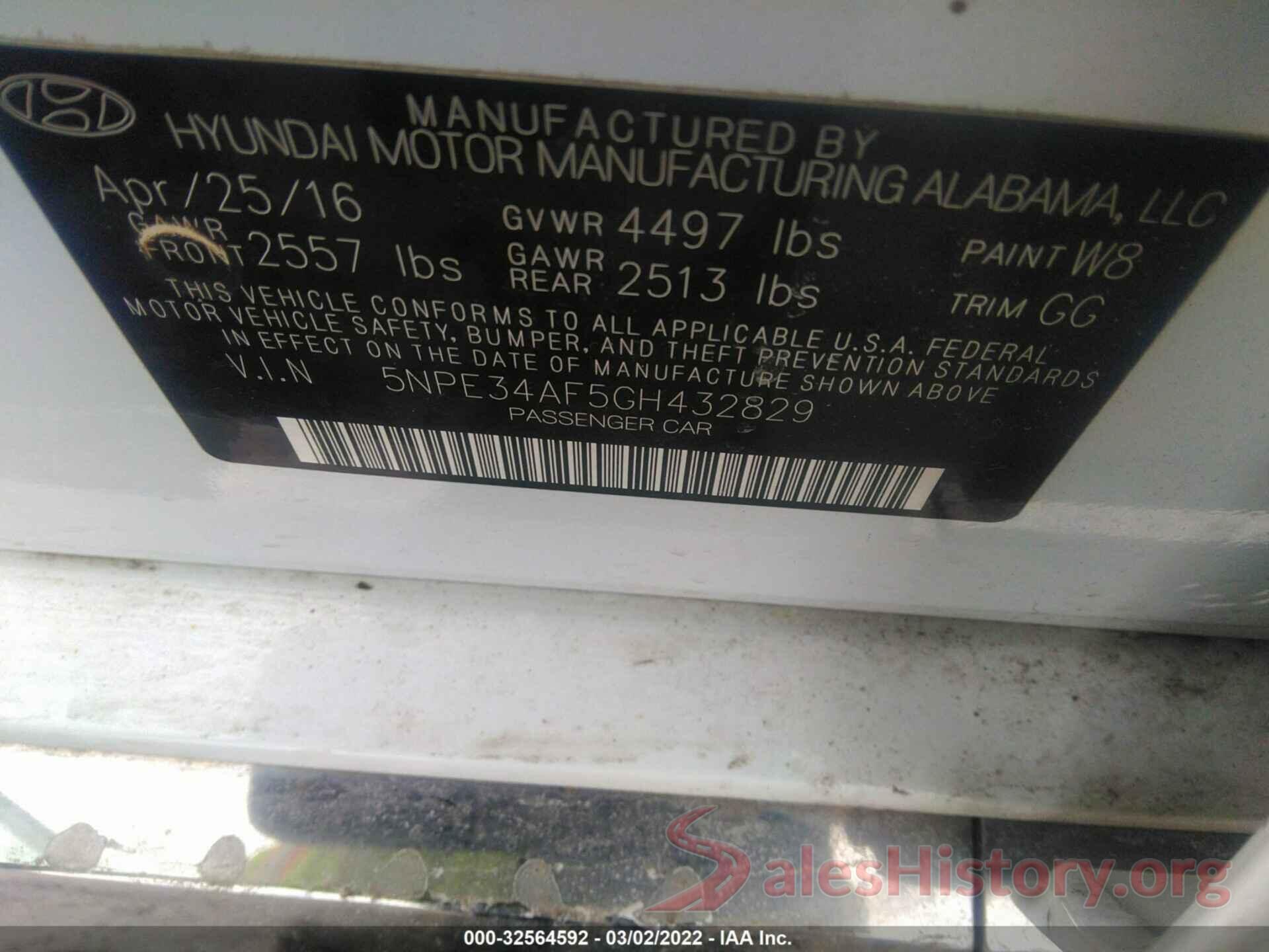 5NPE34AF5GH432829 2016 HYUNDAI SONATA