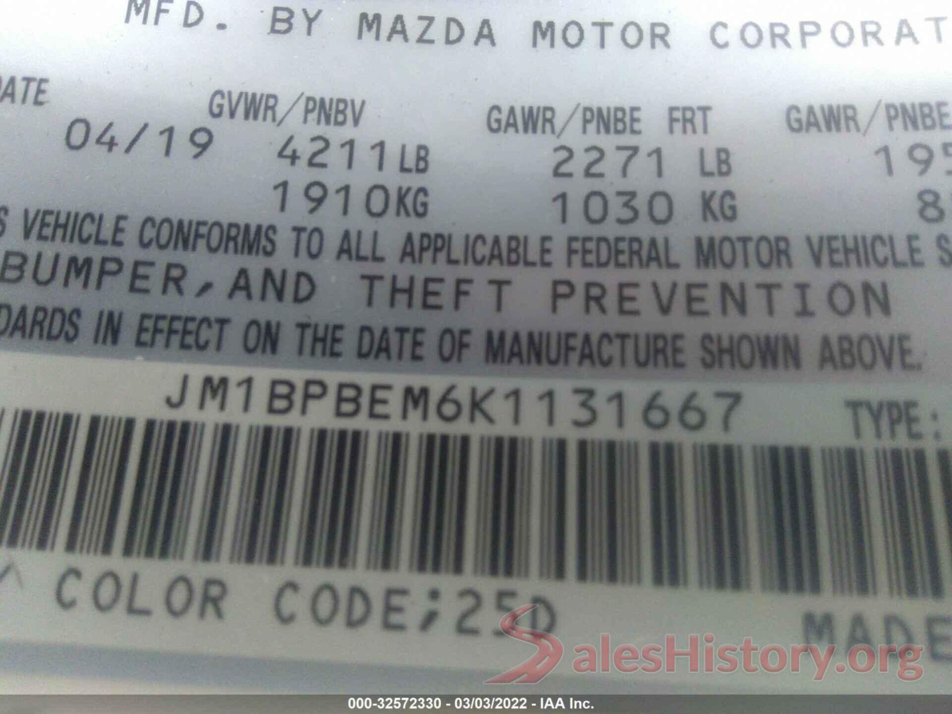 JM1BPBEM6K1131667 2019 MAZDA MAZDA3 SEDAN