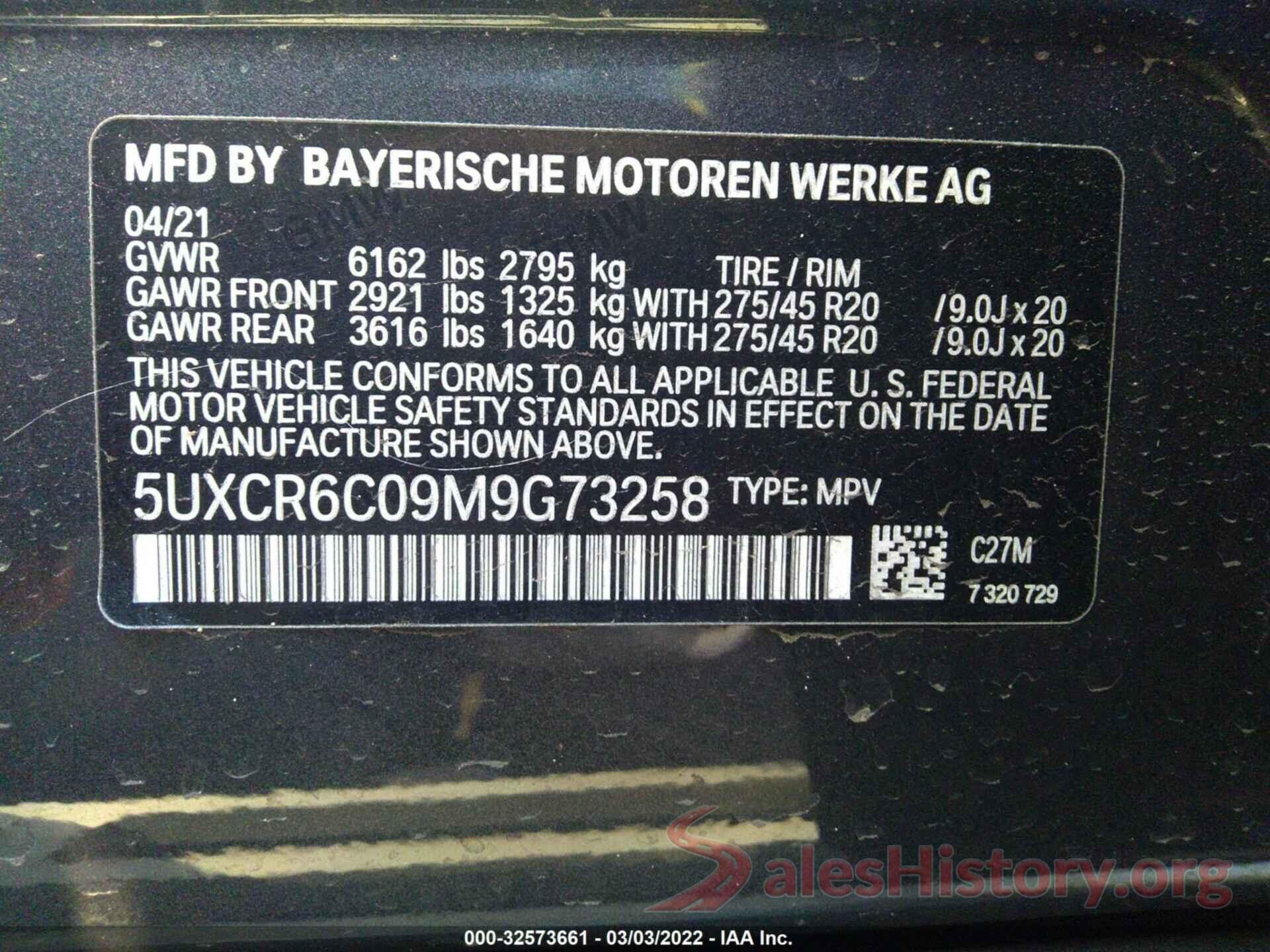 5UXCR6C09M9G73258 2021 BMW X5