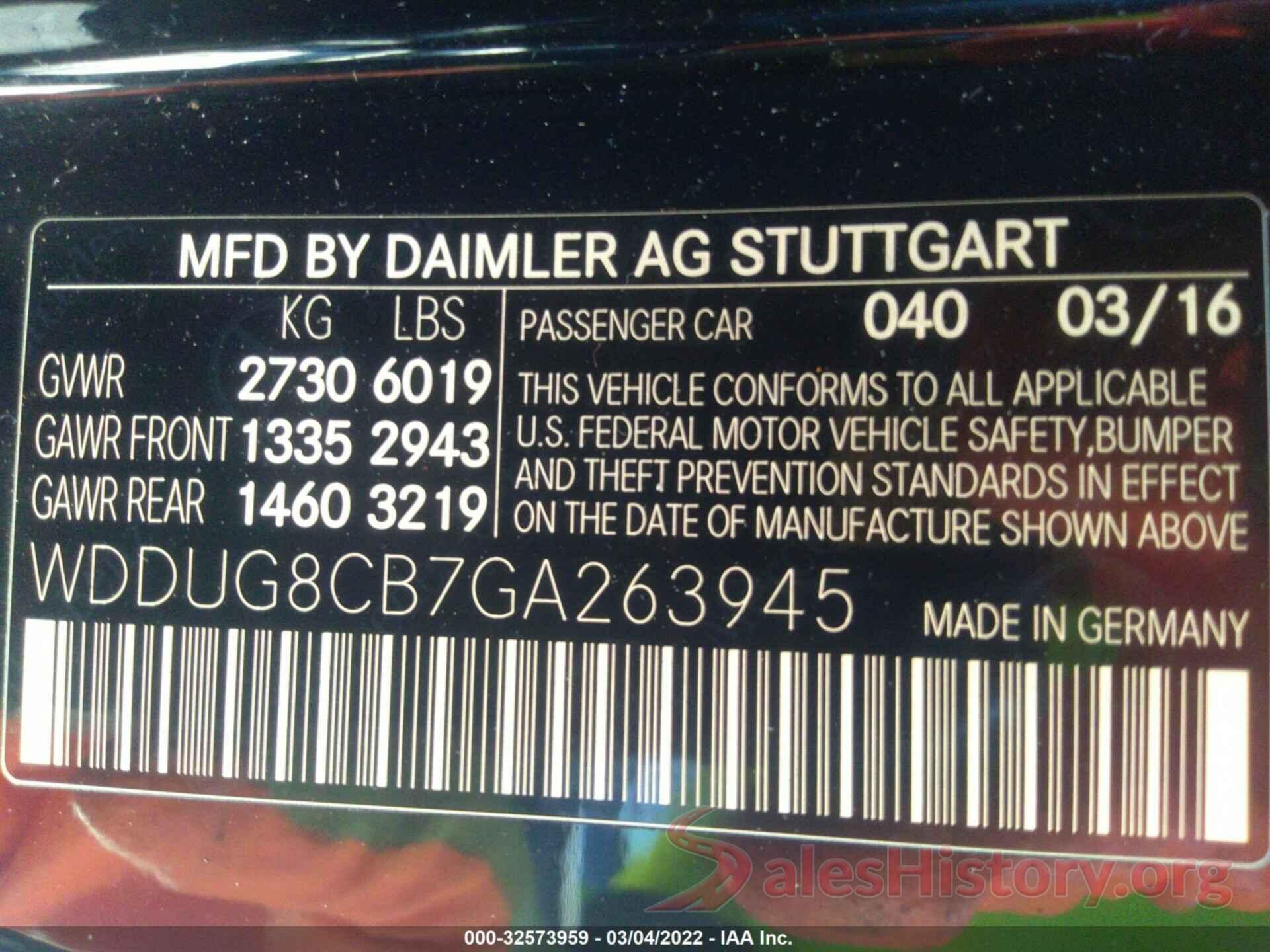 WDDUG8CB7GA263945 2016 MERCEDES-BENZ S-CLASS