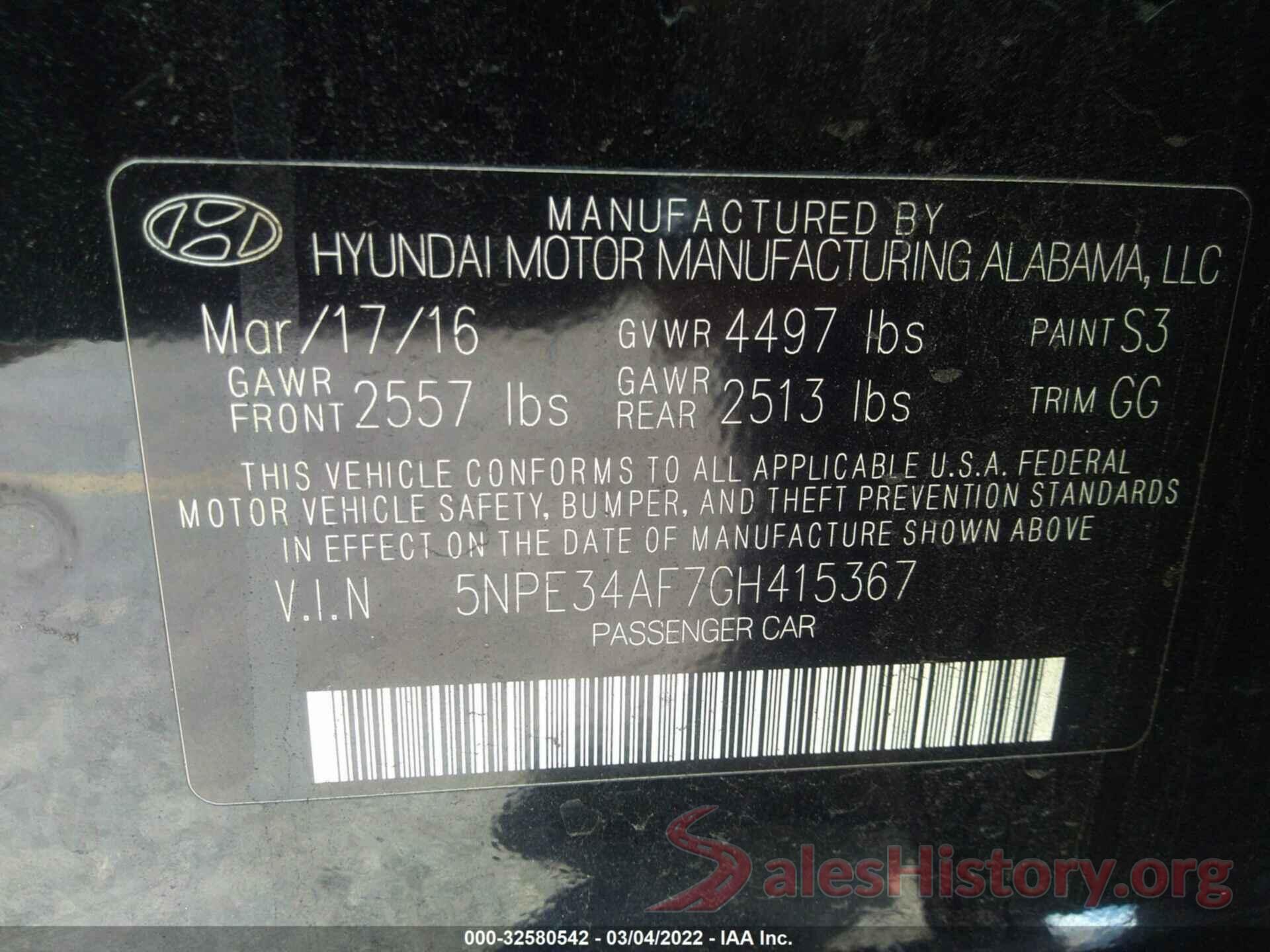 5NPE34AF7GH415367 2016 HYUNDAI SONATA