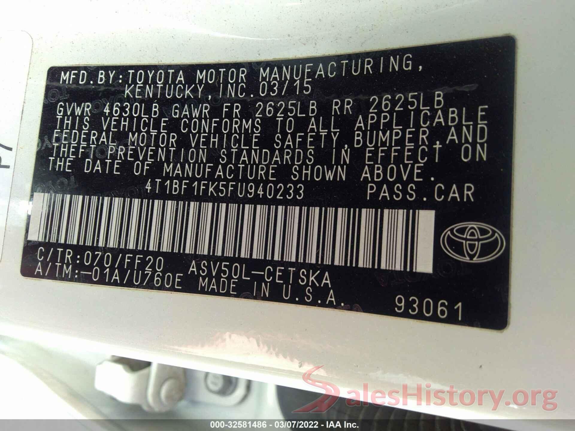 4T1BF1FK5FU940233 2015 TOYOTA CAMRY