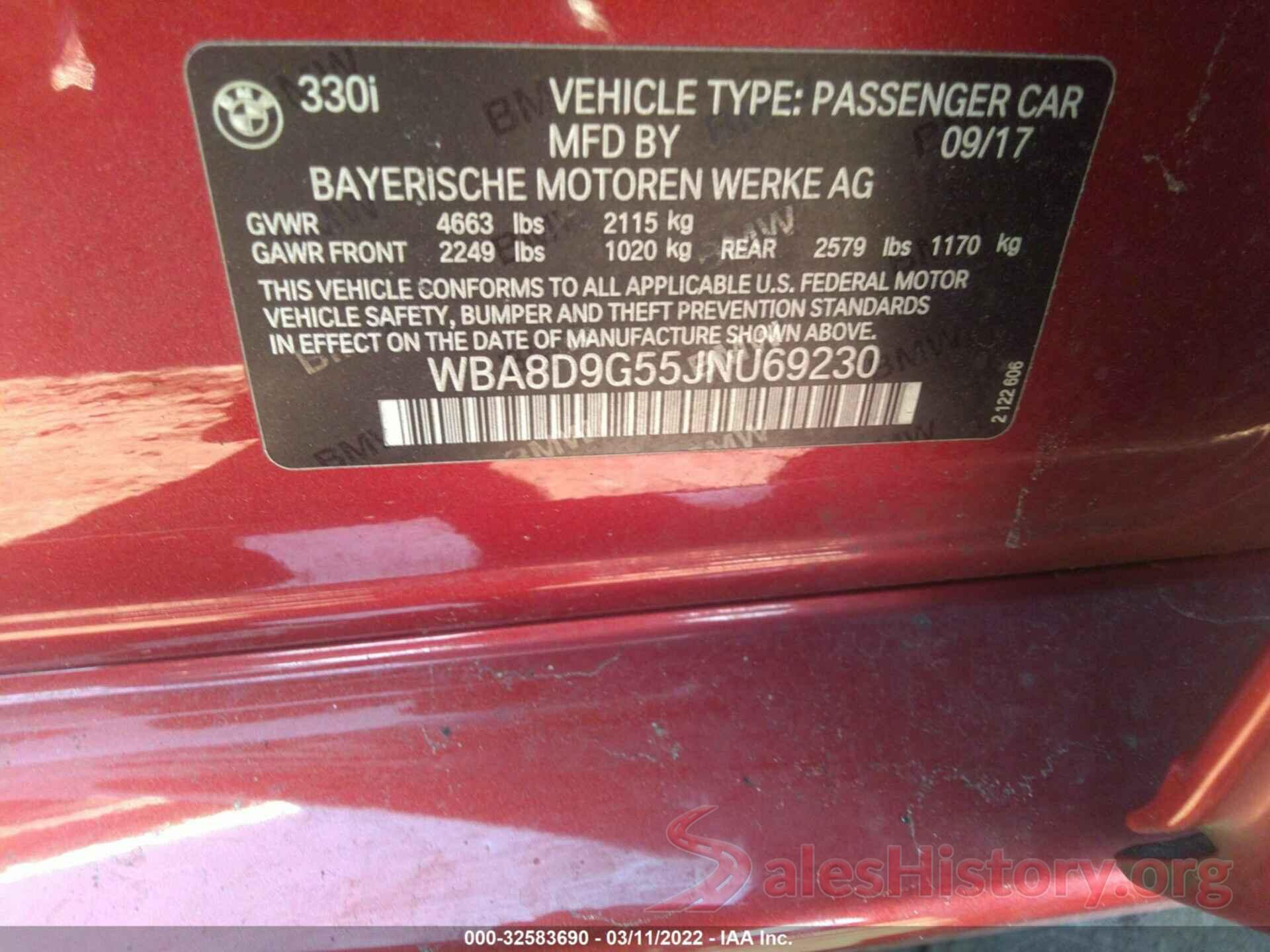 WBA8D9G55JNU69230 2018 BMW 3 SERIES