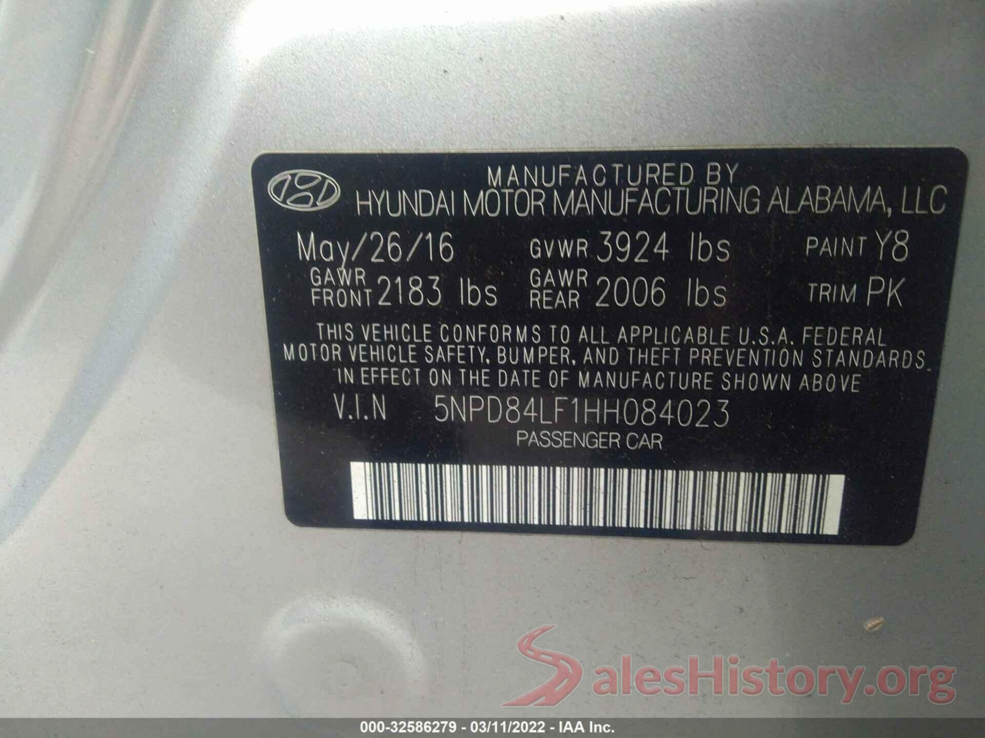 5NPD84LF1HH084023 2017 HYUNDAI ELANTRA