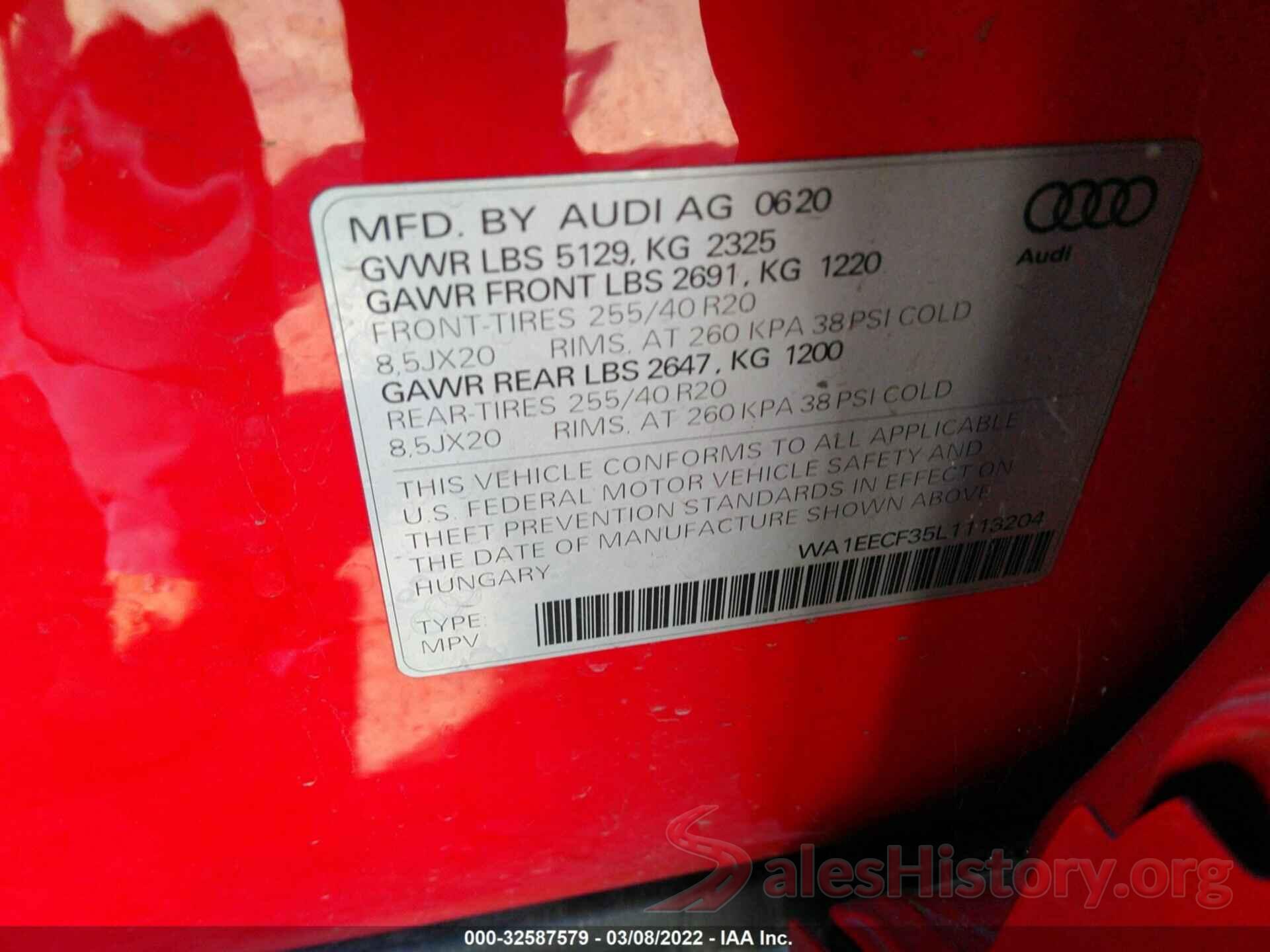 WA1EECF35L1113204 2020 AUDI Q3