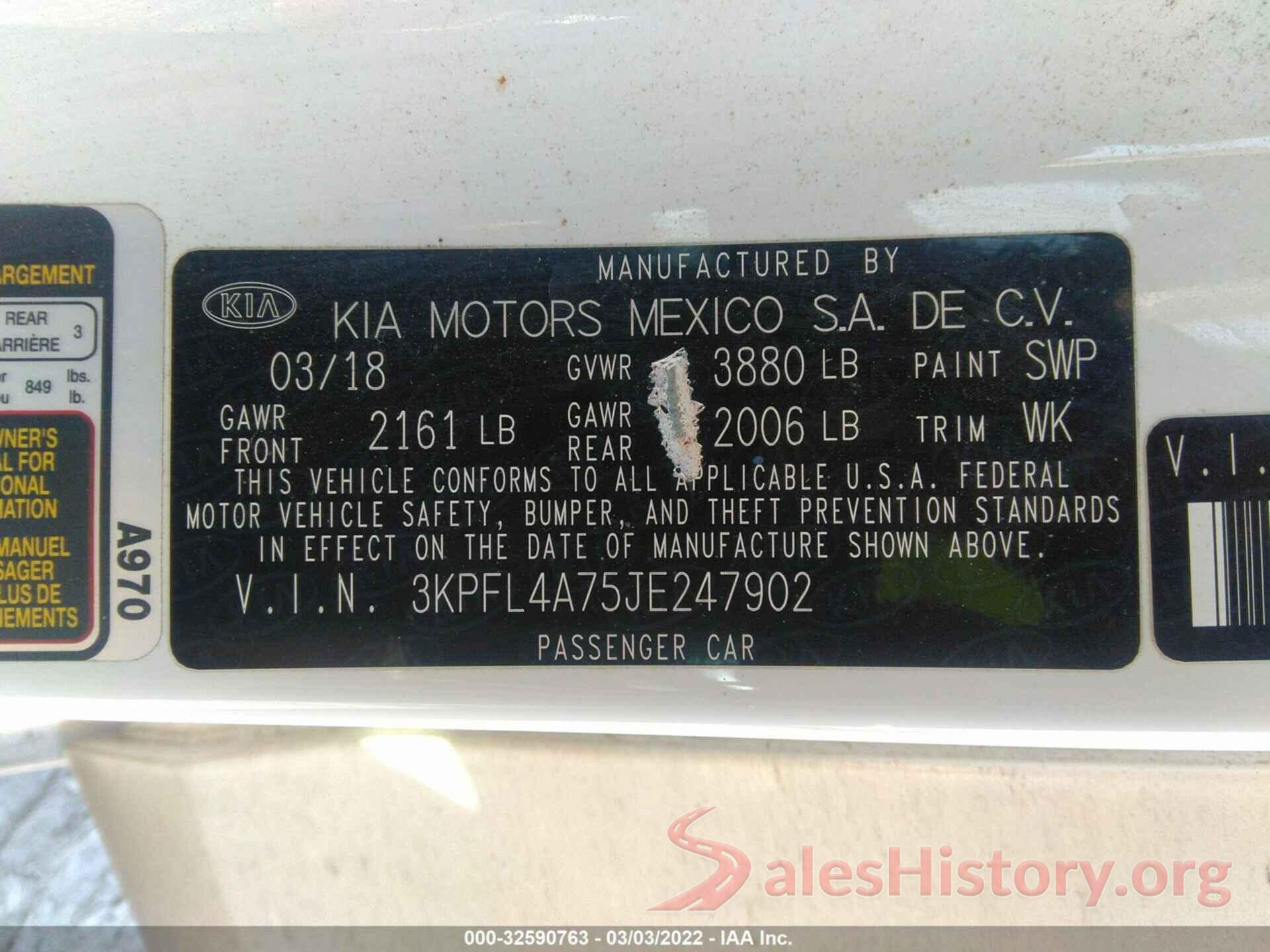 3KPFL4A75JE247902 2018 KIA FORTE