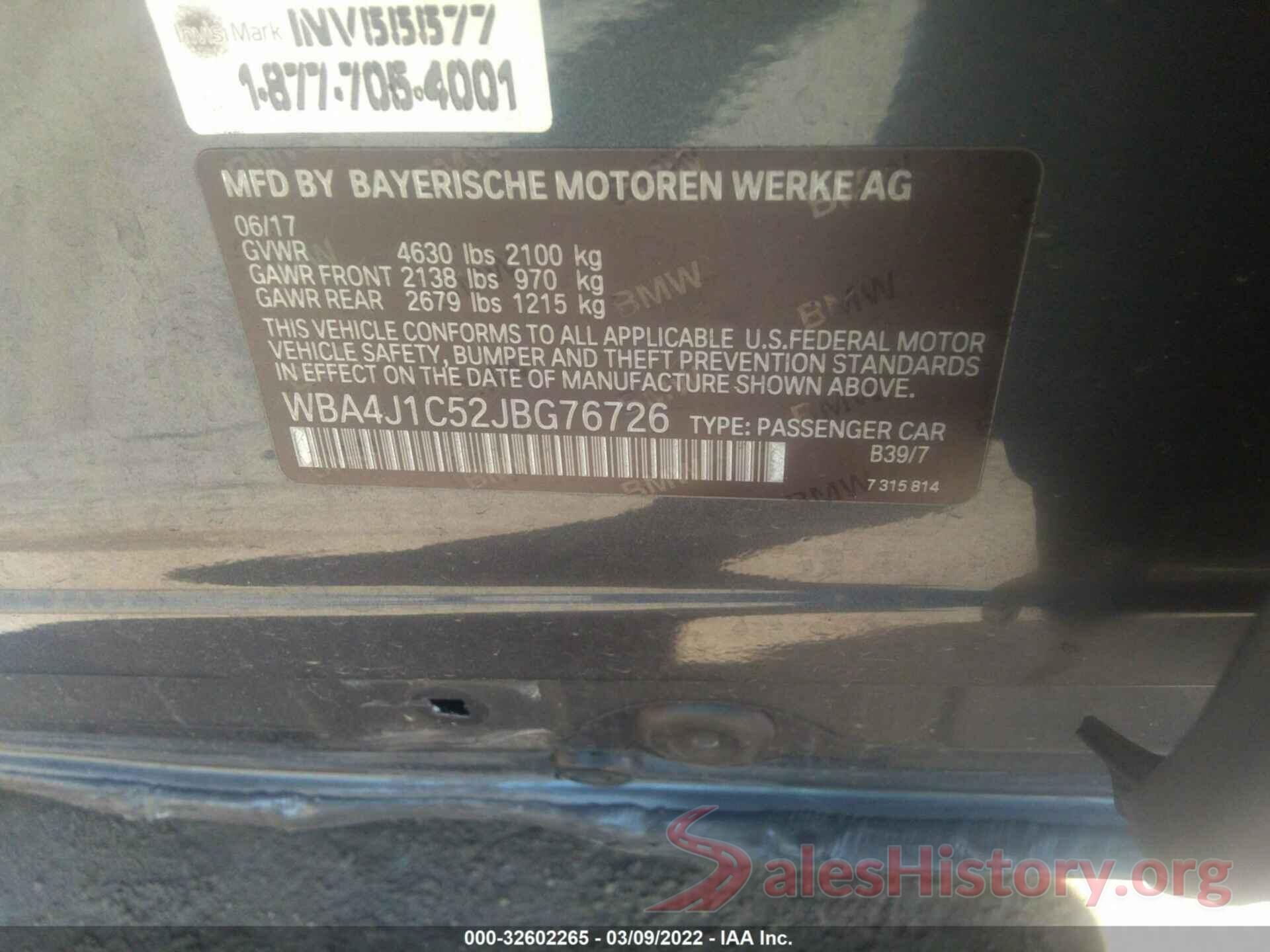 WBA4J1C52JBG76726 2018 BMW 4 SERIES