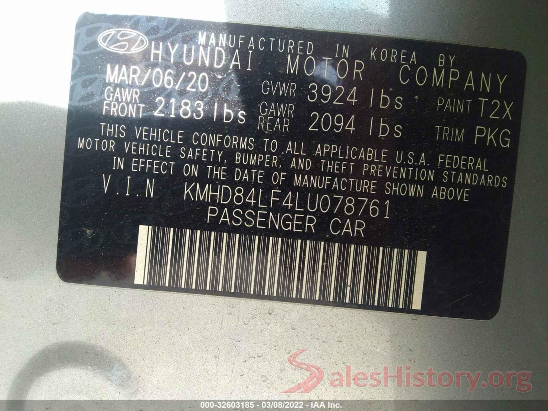 KMHD84LF4LU078761 2020 HYUNDAI ELANTRA