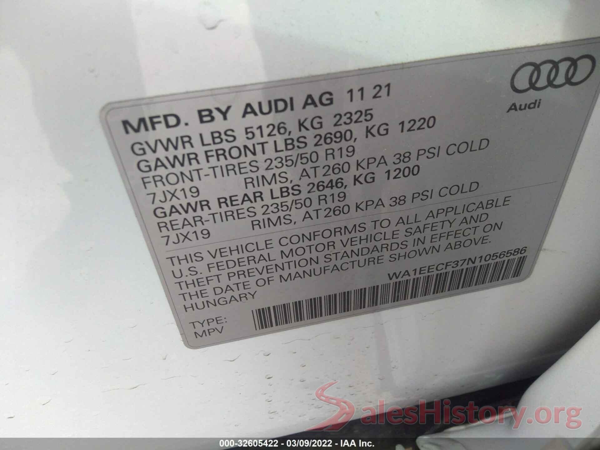 WA1EECF37N1056586 2022 AUDI Q3