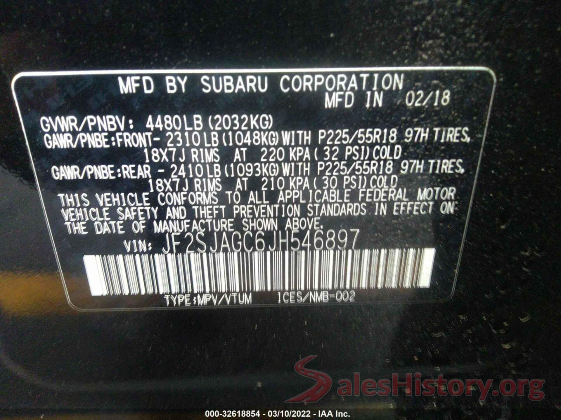 JF2SJAGC6JH546897 2018 SUBARU FORESTER