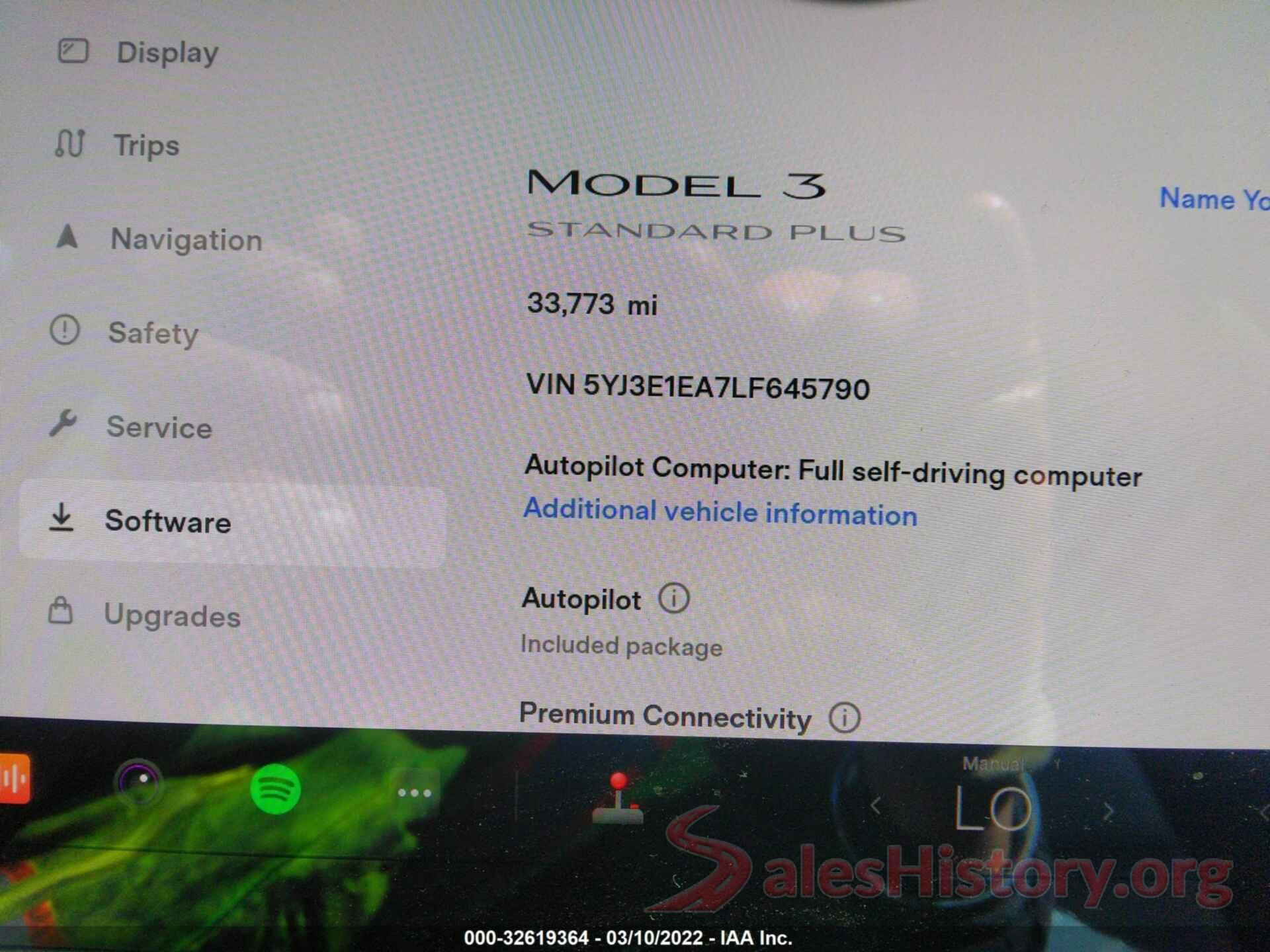 5YJ3E1EA7LF645790 2020 TESLA MODEL 3