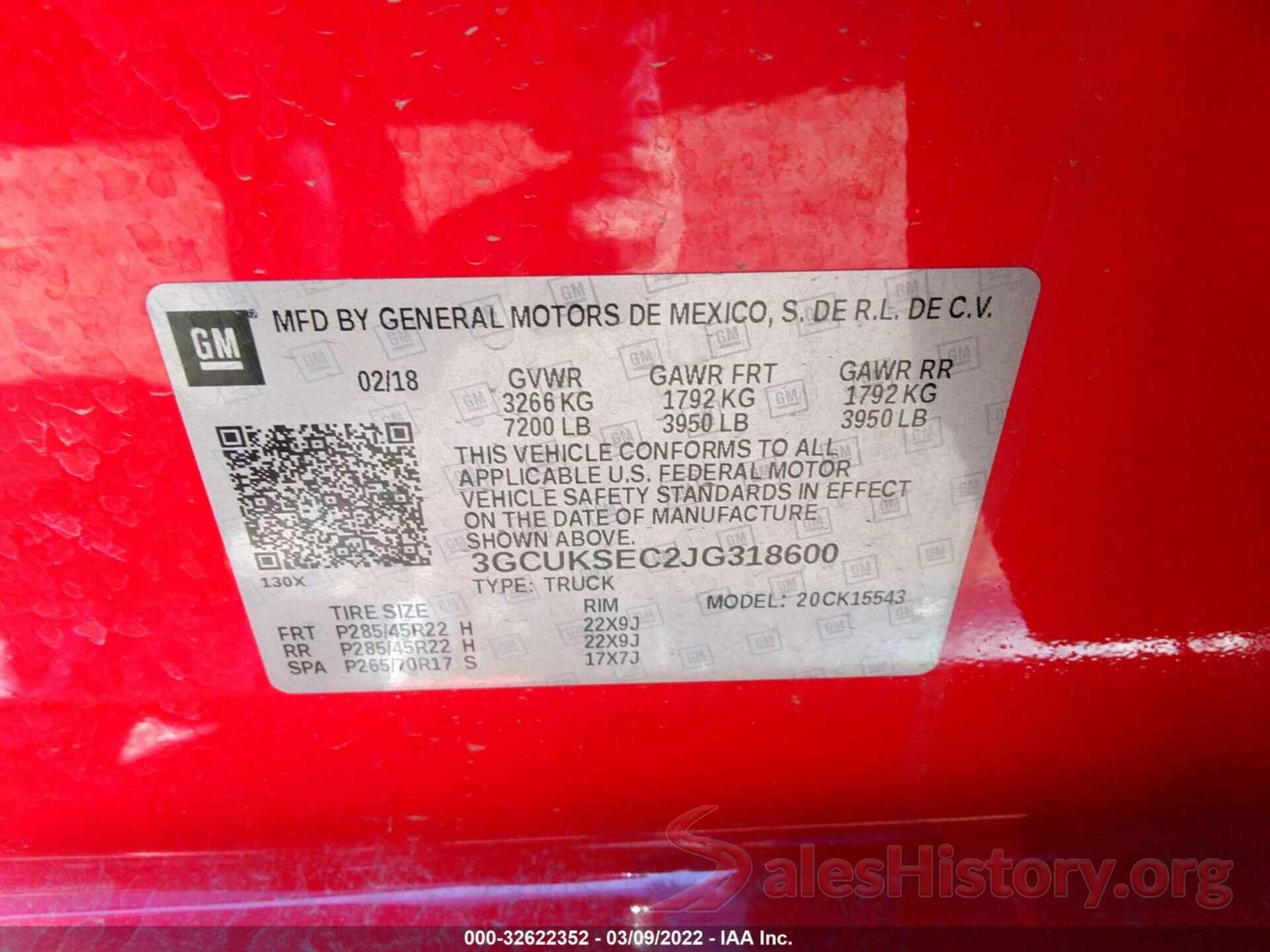 3GCUKSEC2JG318600 2018 CHEVROLET SILVERADO 1500