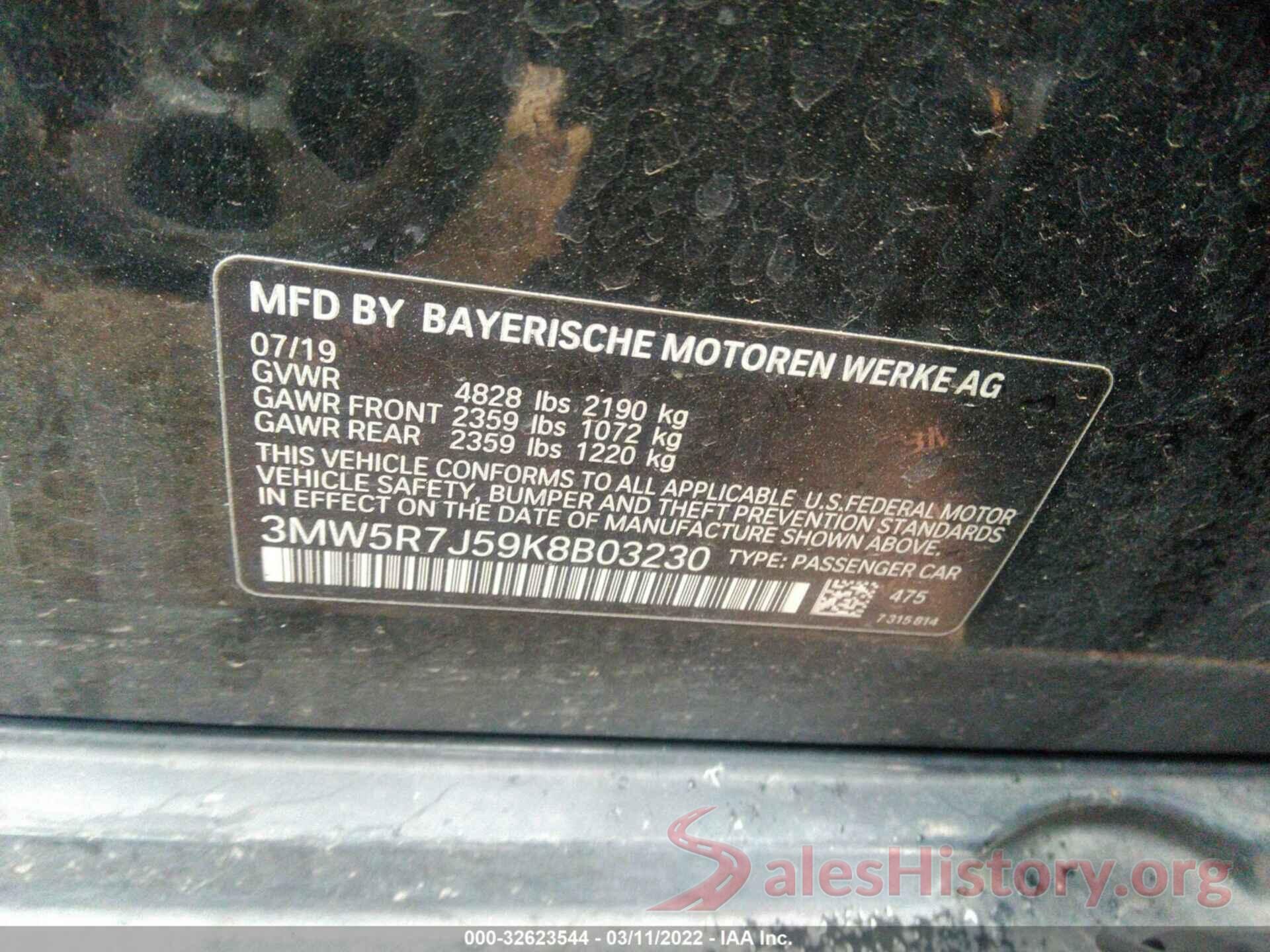 3MW5R7J59K8B03230 2019 BMW 3 SERIES