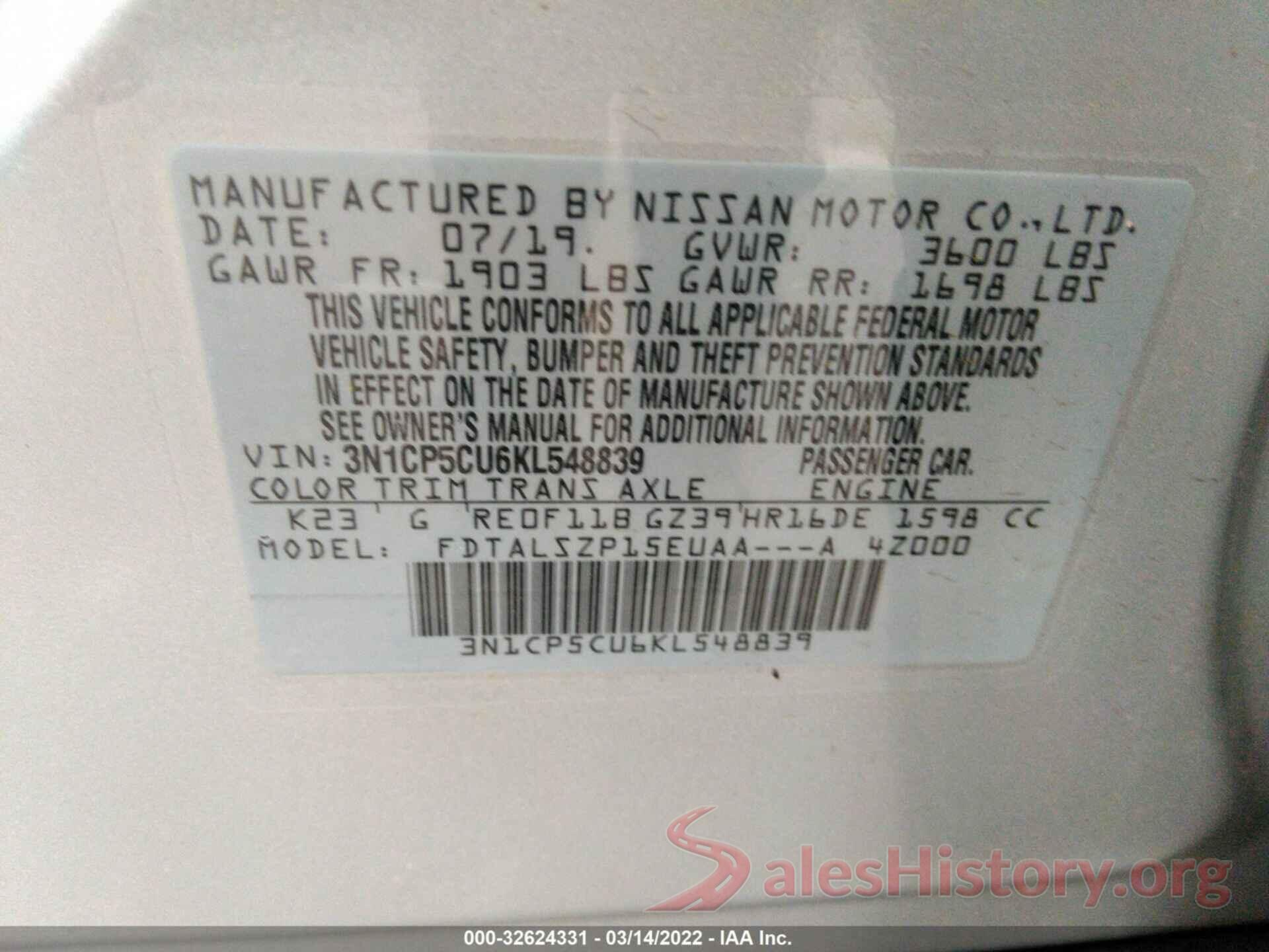 3N1CP5CU6KL548839 2019 NISSAN KICKS