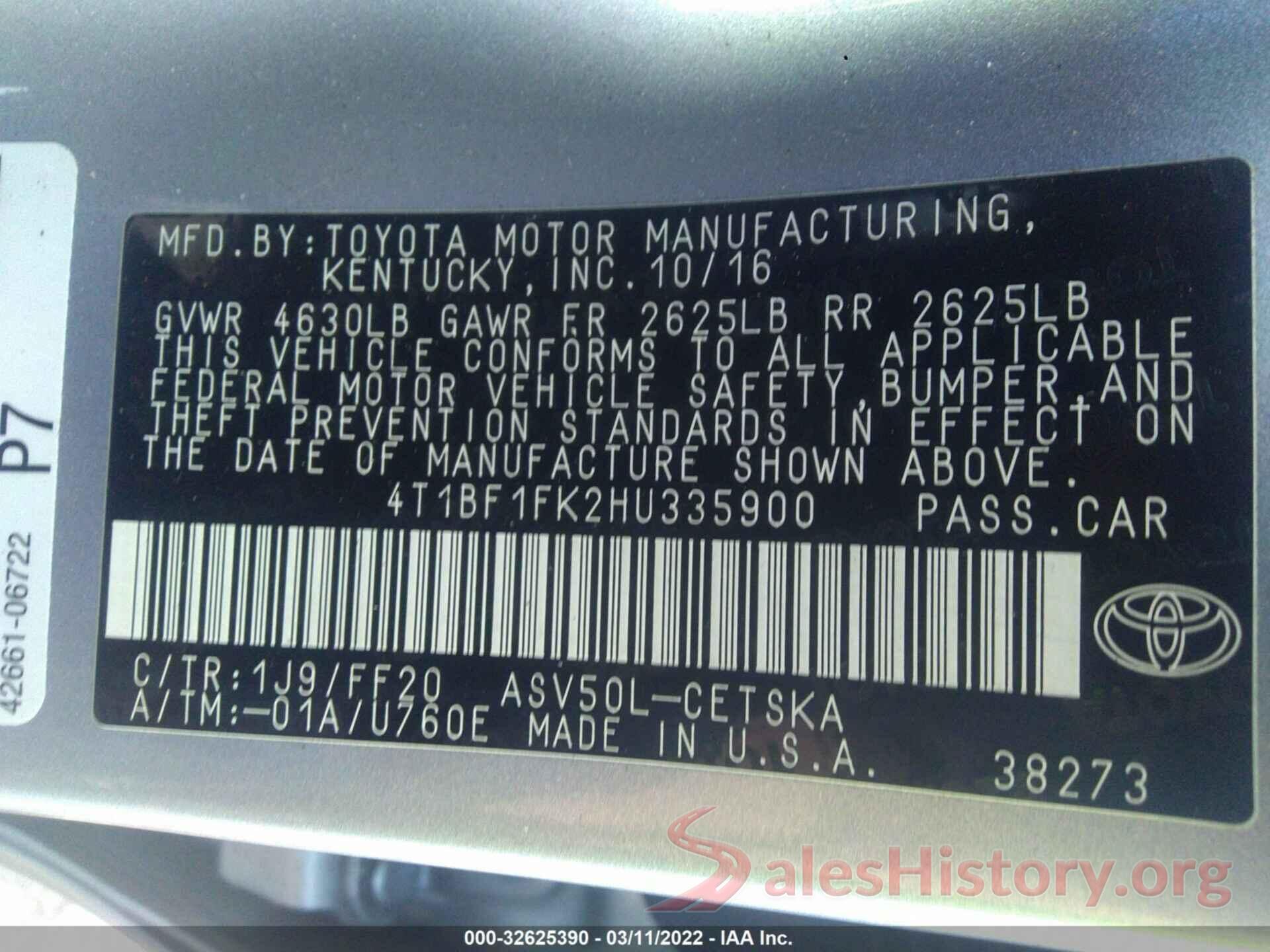 4T1BF1FK2HU335900 2017 TOYOTA CAMRY