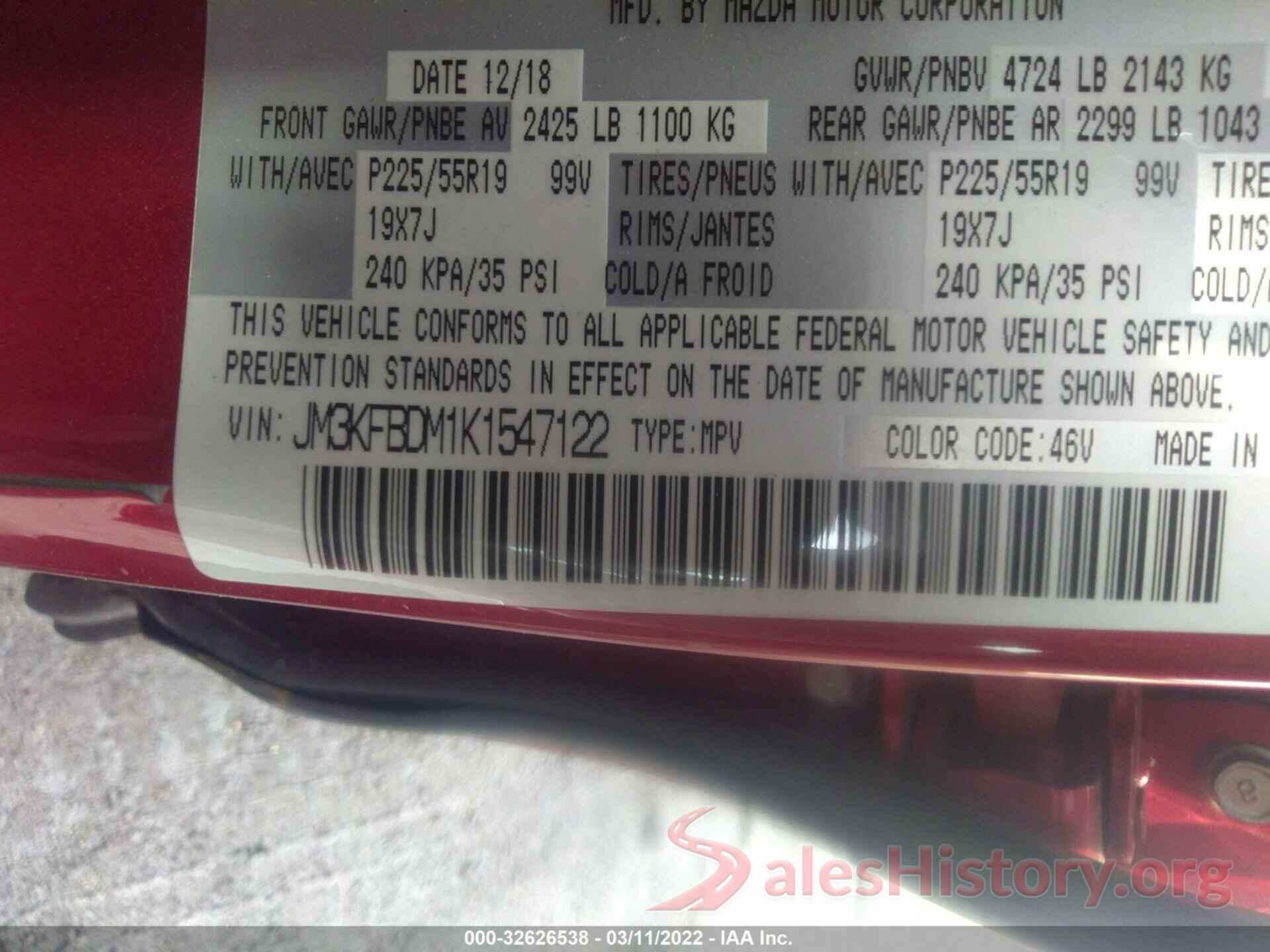 JM3KFBDM1K1547122 2019 MAZDA CX-5