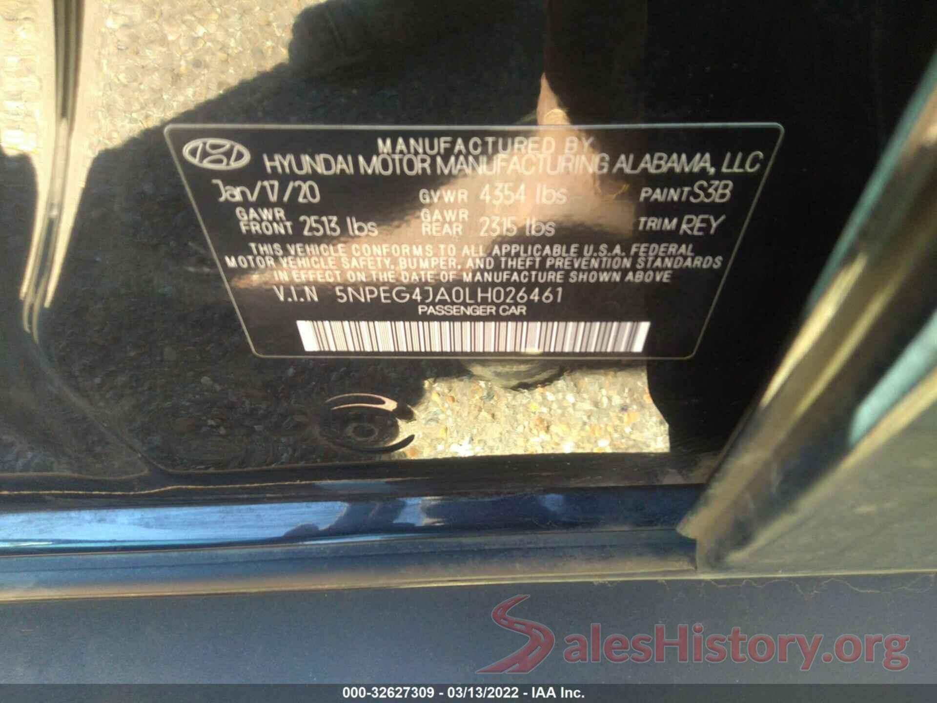 5NPEG4JA0LH026461 2020 HYUNDAI SONATA