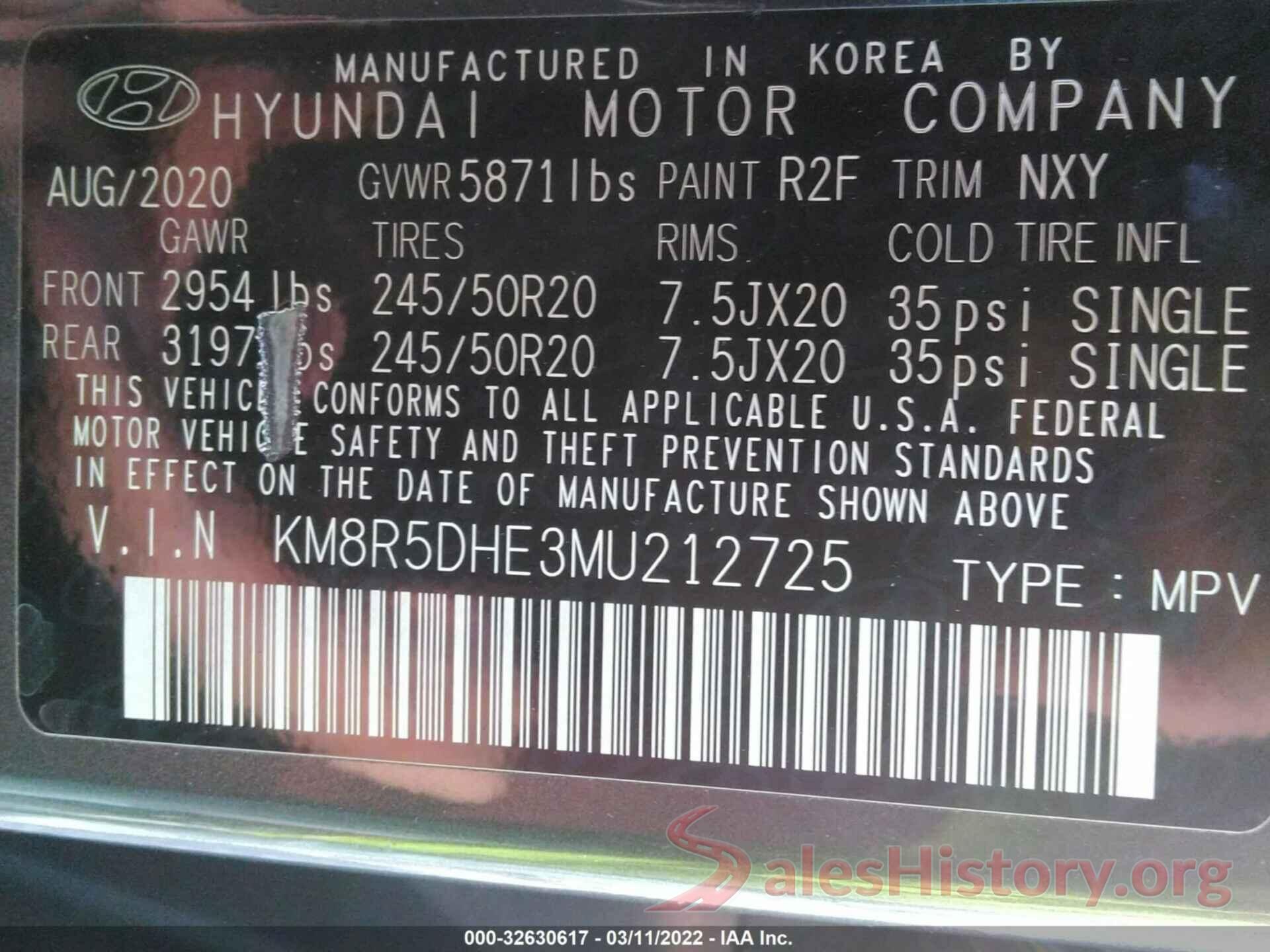 KM8R5DHE3MU212725 2021 HYUNDAI PALISADE