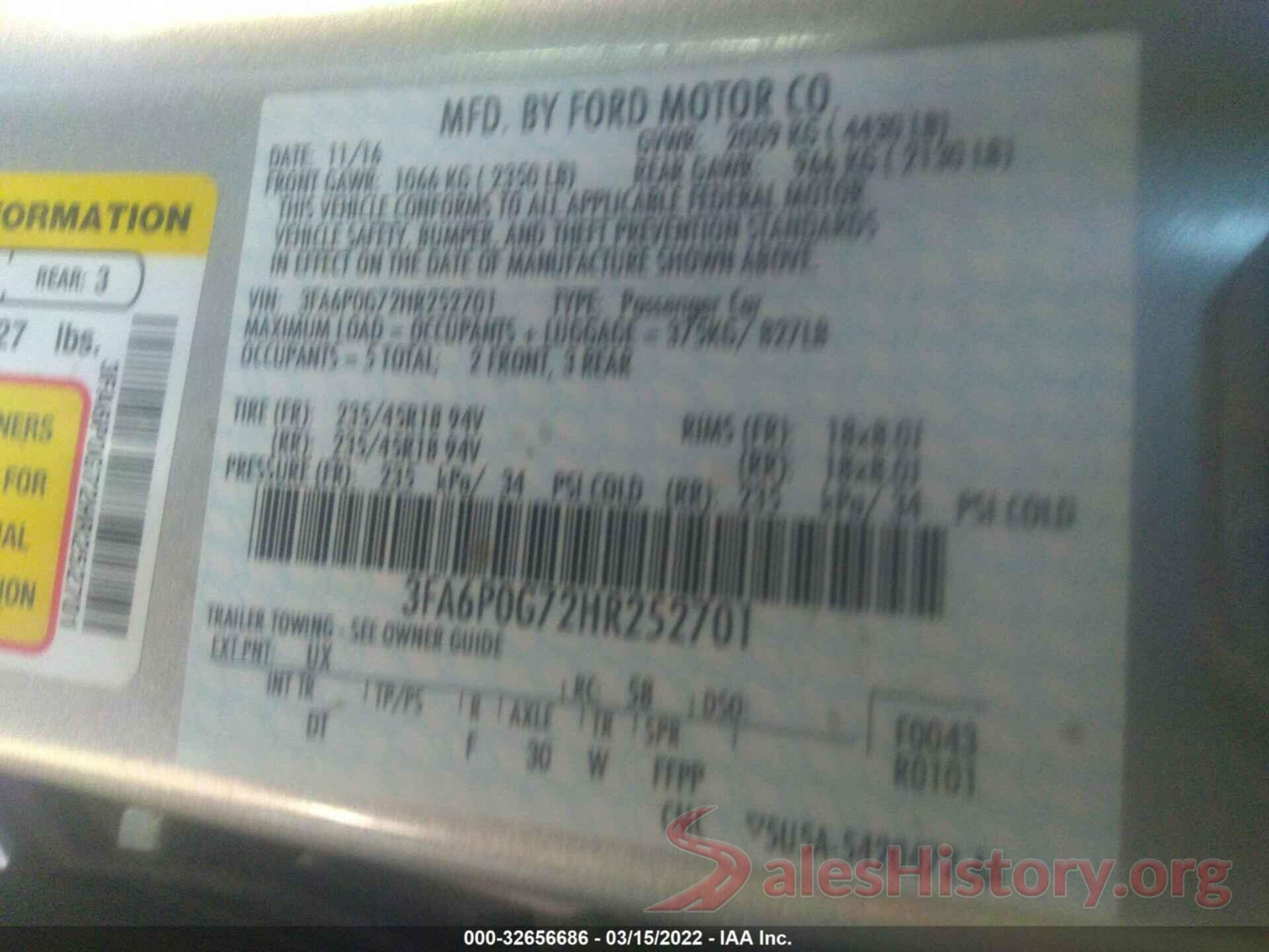 3FA6P0G72HR252701 2017 FORD FUSION