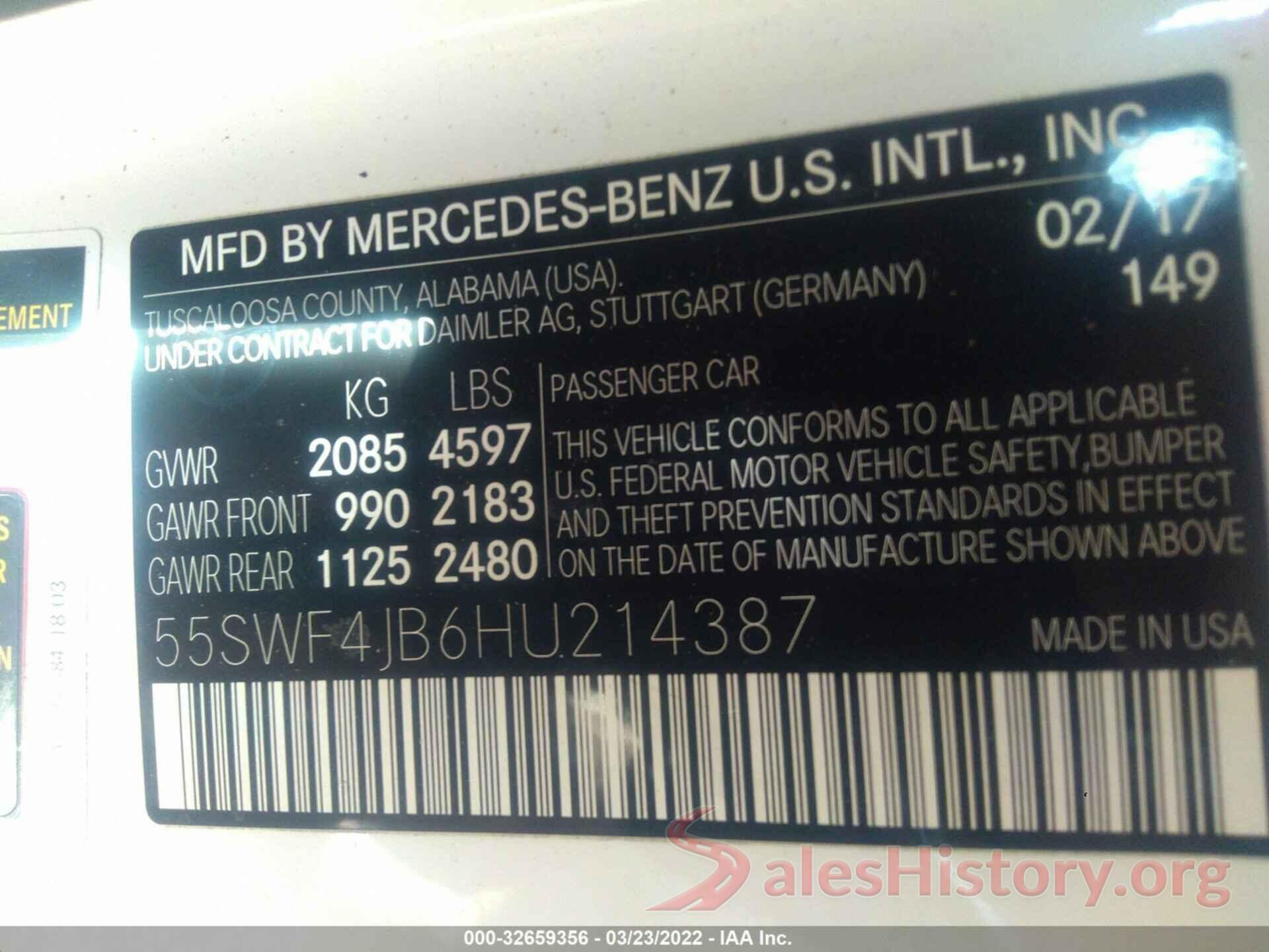 55SWF4JB6HU214387 2017 MERCEDES-BENZ C-CLASS