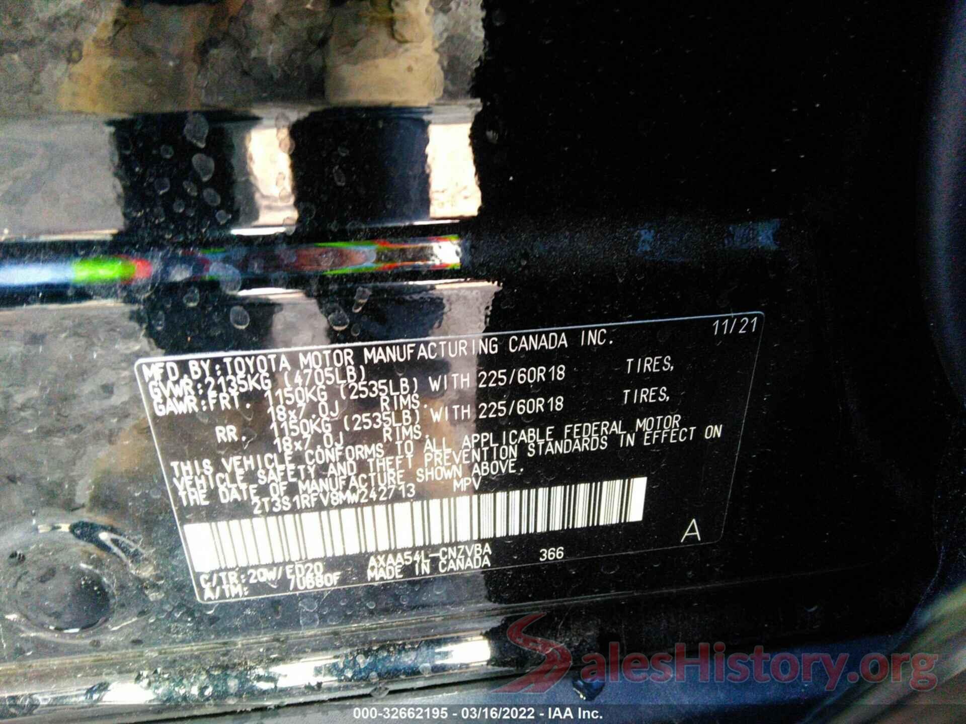 2T3S1RFV8MW242713 2021 TOYOTA RAV4