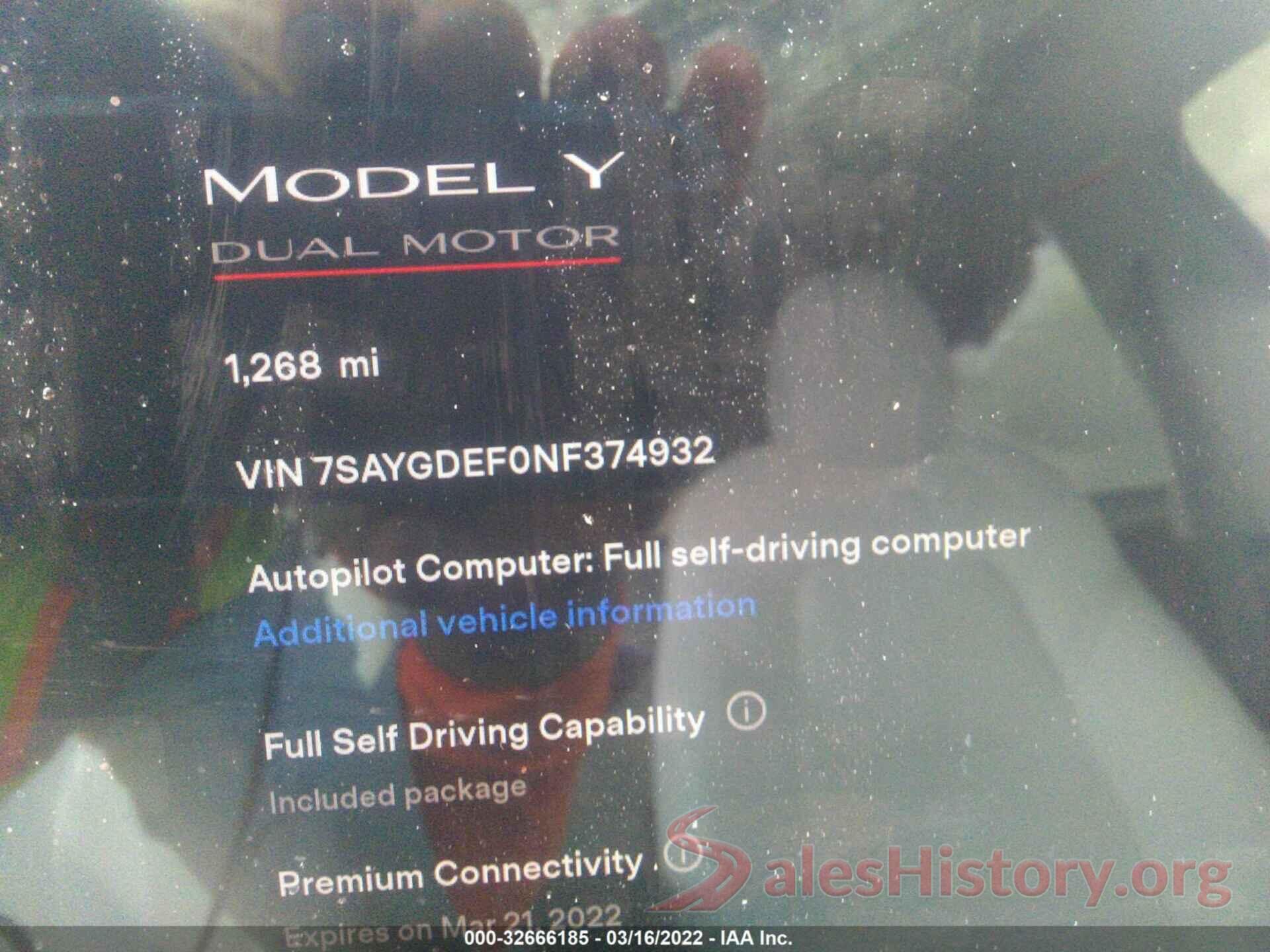 7SAYGDEF0NF374932 2022 TESLA MODEL Y