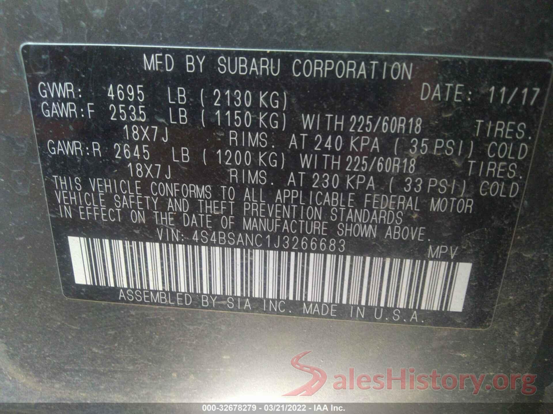 4S4BSANC1J3266683 2018 SUBARU OUTBACK