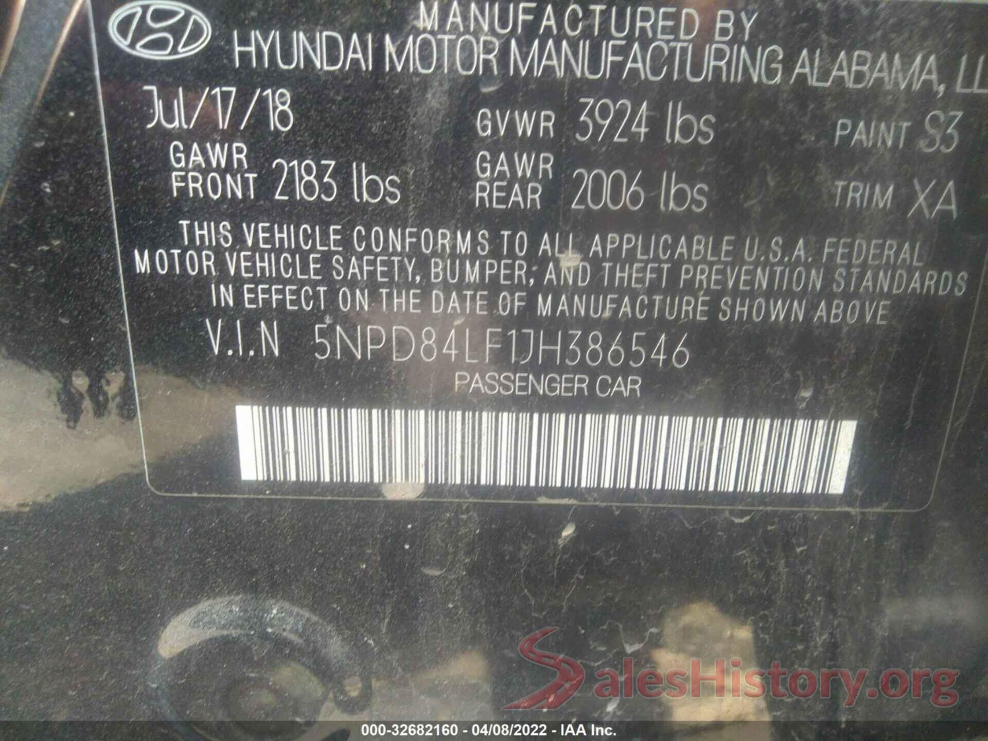 5NPD84LF1JH386546 2018 HYUNDAI ELANTRA