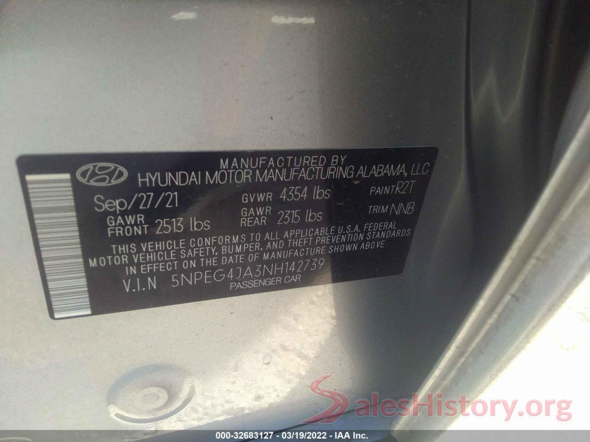 5NPEG4JA3NH142739 2022 HYUNDAI SONATA