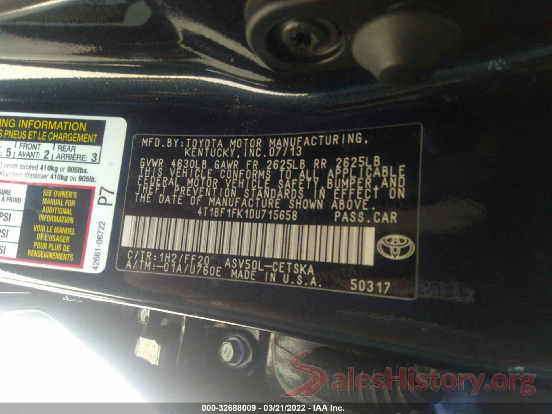 4T1BF1FK1DU715658 2013 TOYOTA CAMRY