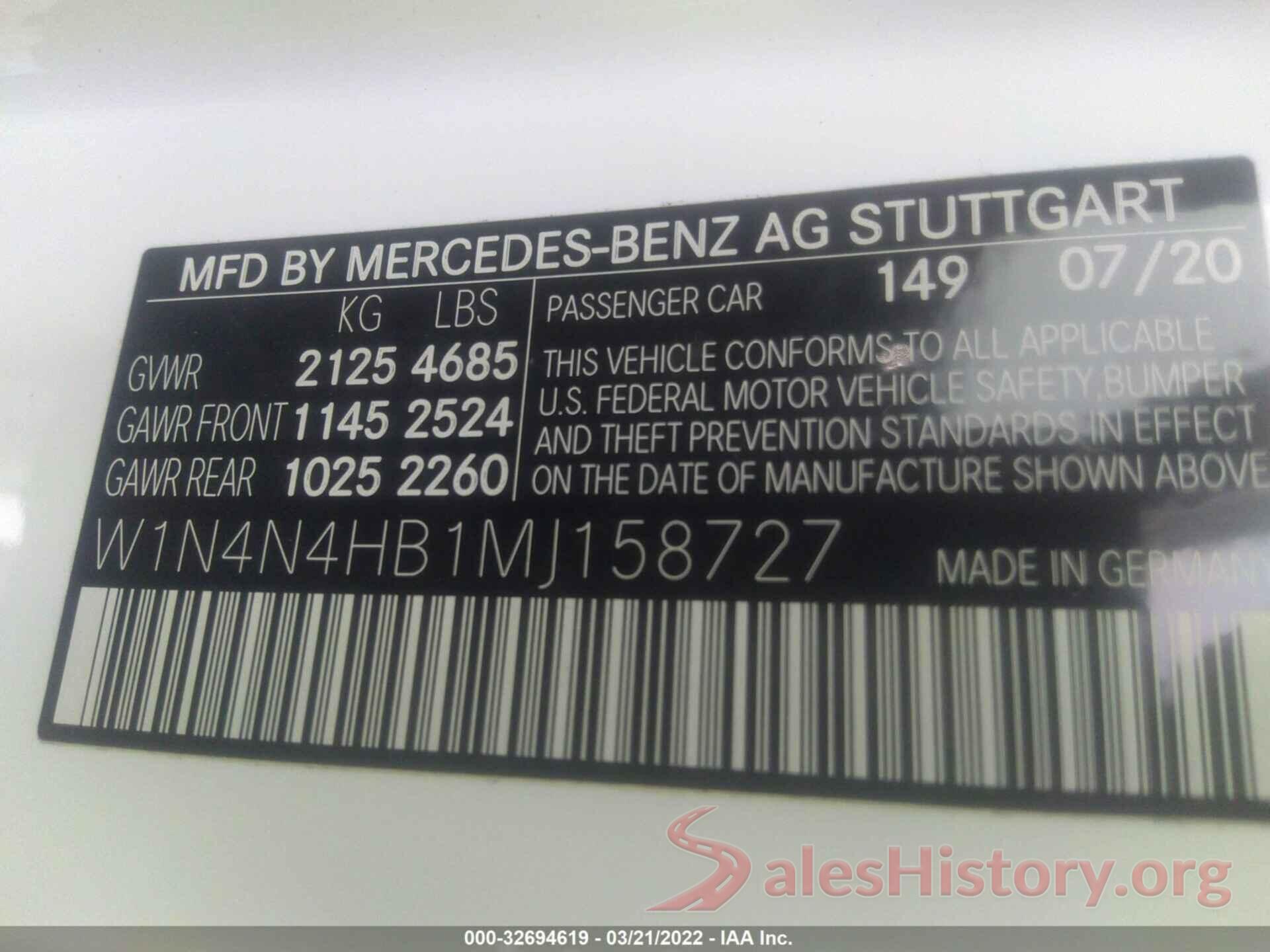 W1N4N4HB1MJ158727 2021 MERCEDES-BENZ GLA