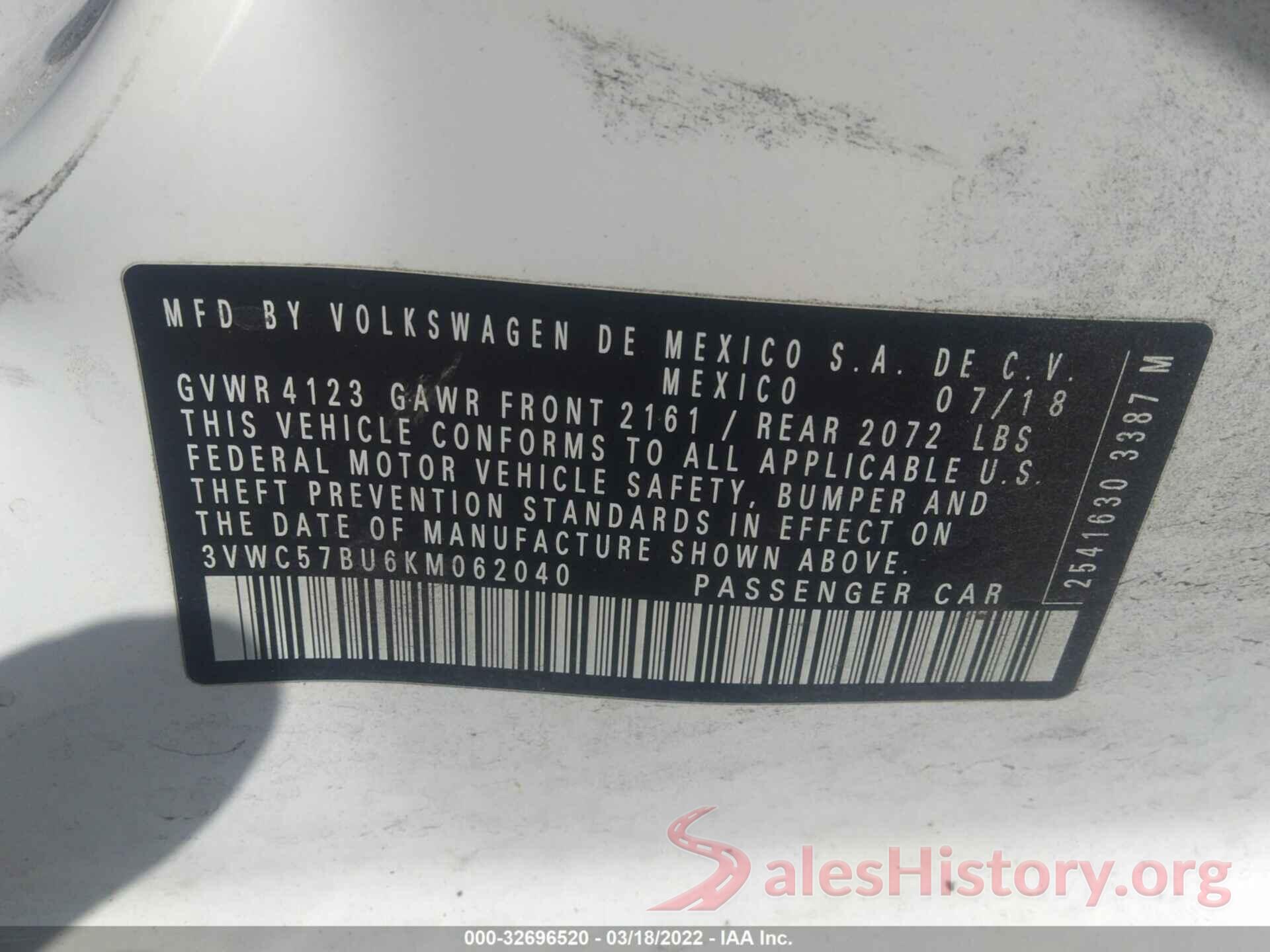 3VWC57BU6KM062040 2019 VOLKSWAGEN JETTA