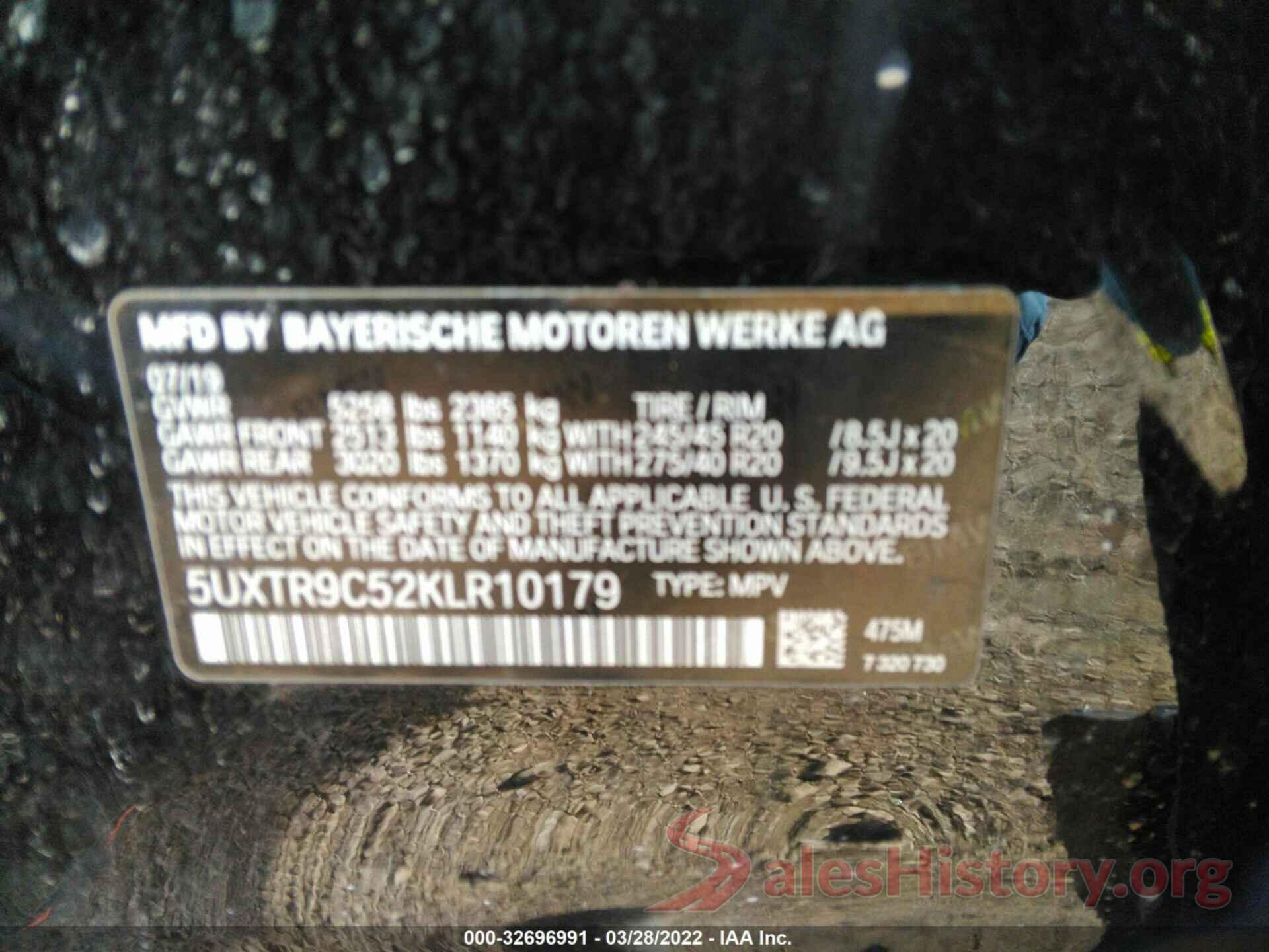 5UXTR9C52KLR10179 2019 BMW X3