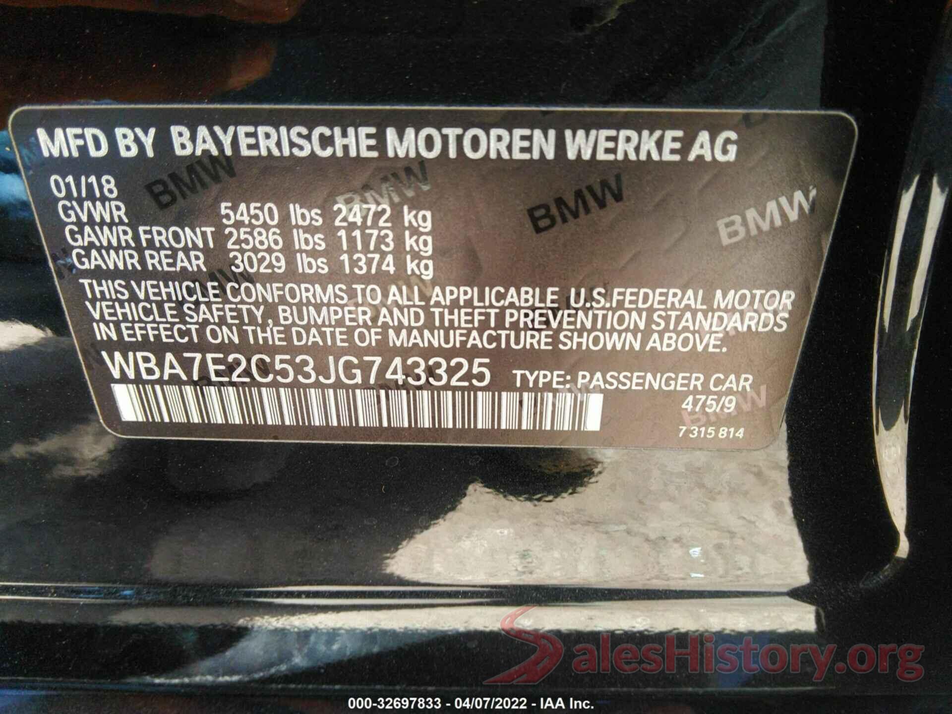 WBA7E2C53JG743325 2018 BMW 7 SERIES